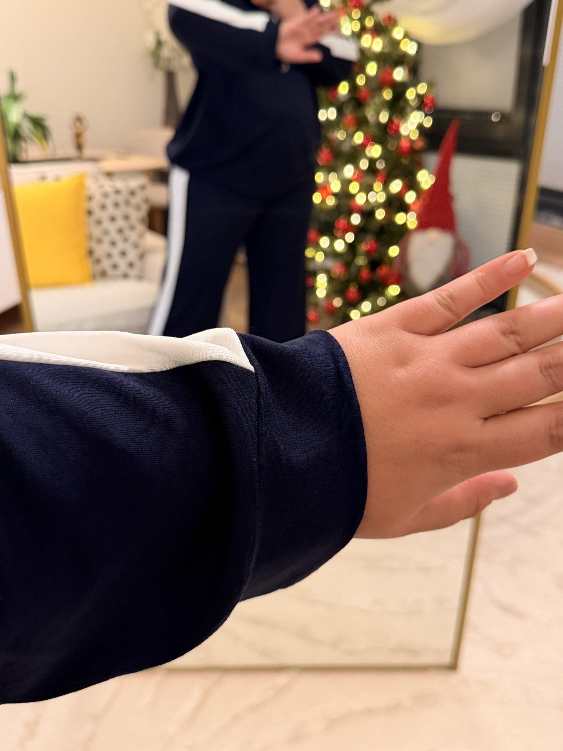 Yarım Fermuarlı Şeritli Kapüşonlu Takım - Lacivert