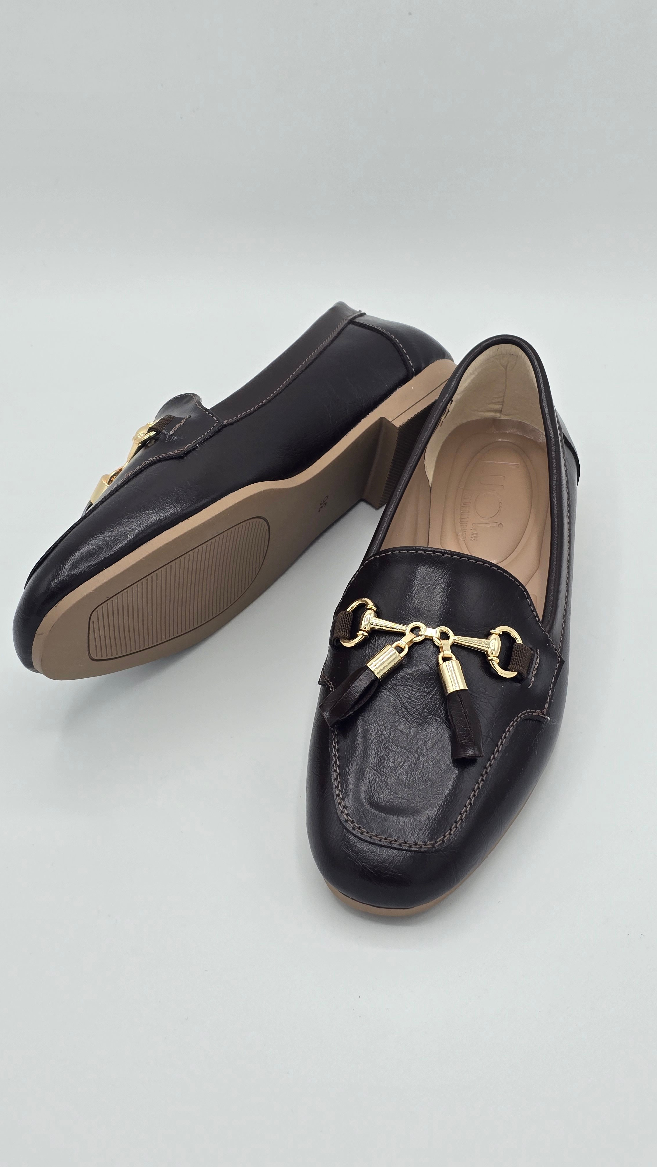 Luvestashoes Kahverengi Gold Tokalı Püskül Detaylı Günlük Klasik Loafer Babet