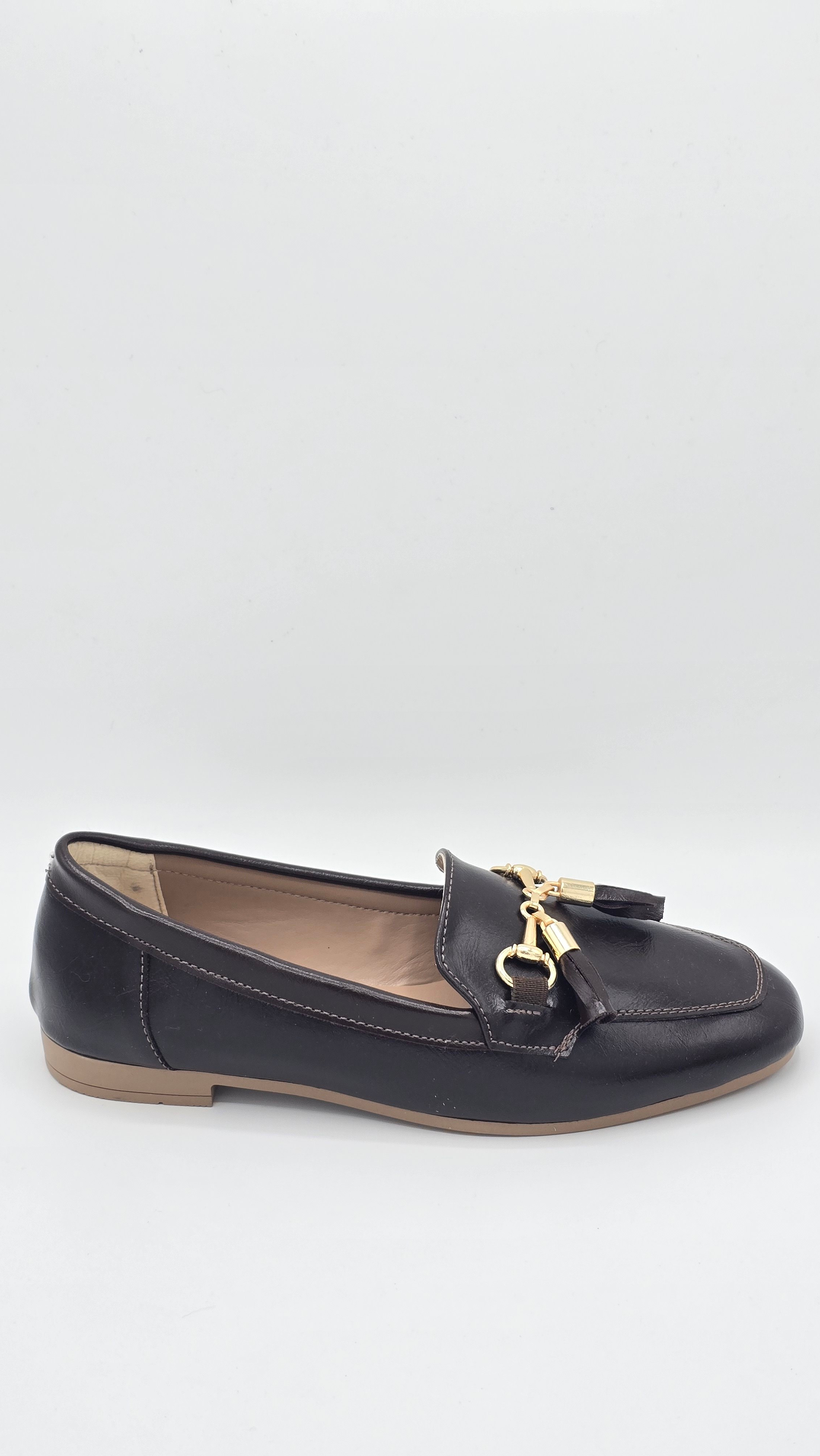  Luvestashoes Kahverengi Gold Tokalı Püskül Detaylı Günlük Klasik Loafer Babet