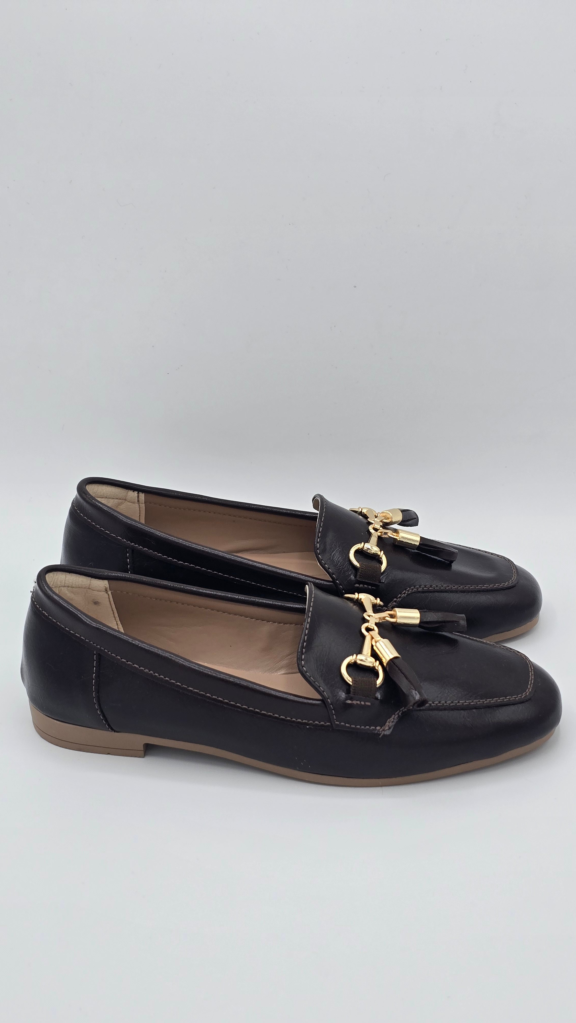  Luvestashoes Kahverengi Gold Tokalı Püskül Detaylı Günlük Klasik Loafer Babet