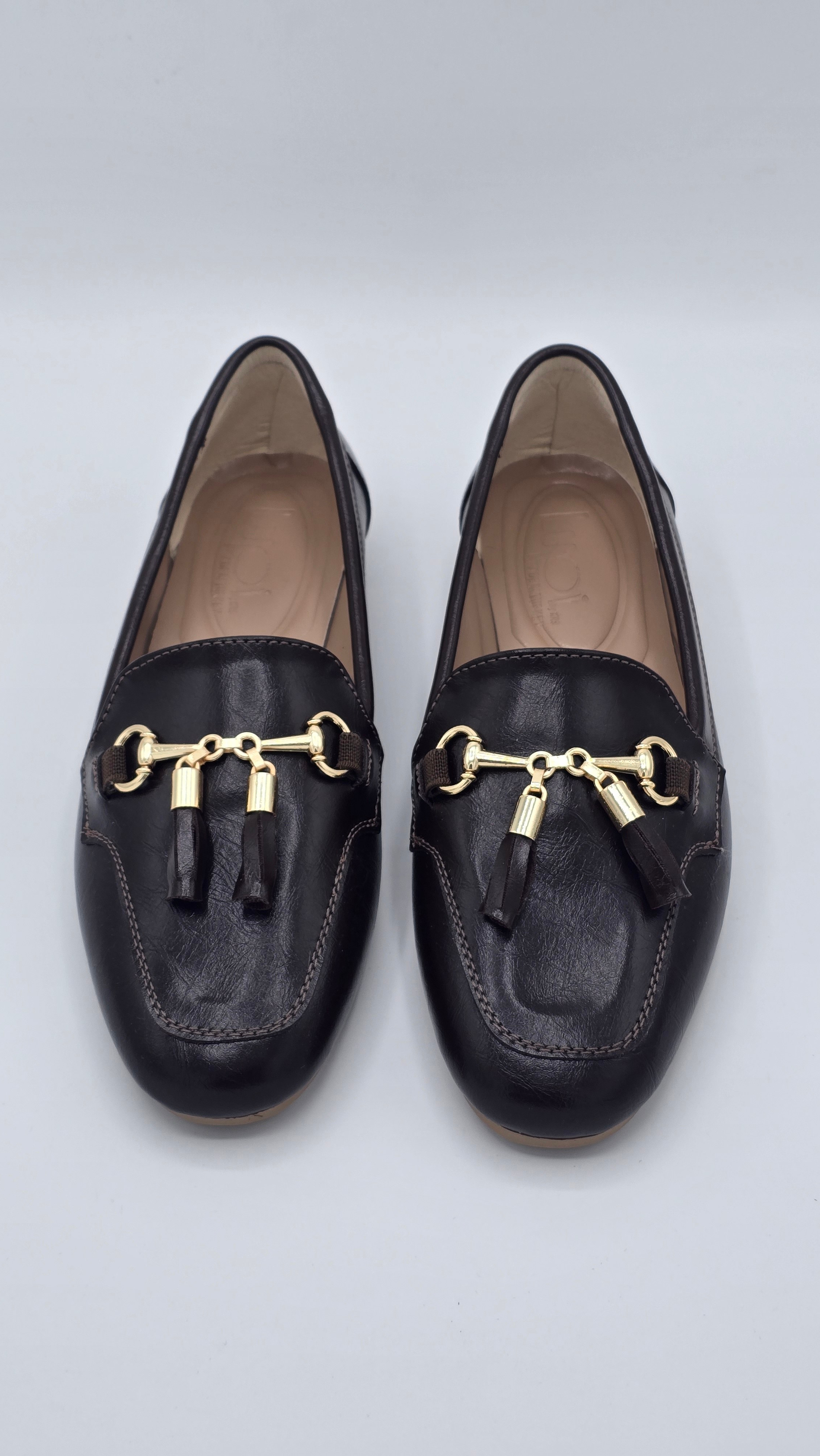 Luvestashoes Kahverengi Gold Tokalı Püskül Detaylı Günlük Klasik Loafer Babet