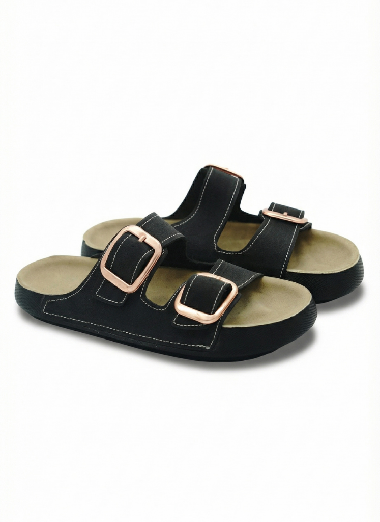 Çift Tokalı Ortopedik Terlik Siyah