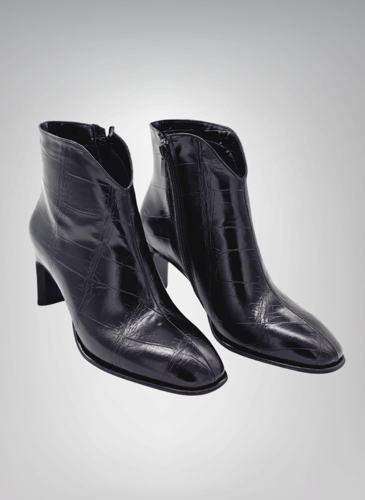 Croco Elegance İnce Topuklu Bot Siyah