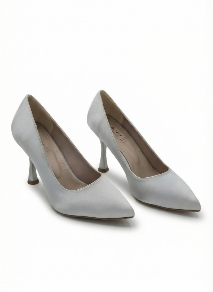 İnce Topuklu Stiletto Gri Saten