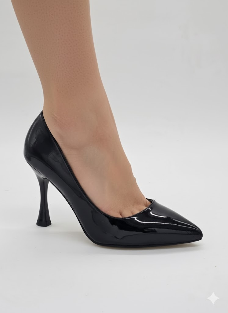 İnce Topuklu Stiletto Rugan Siyah