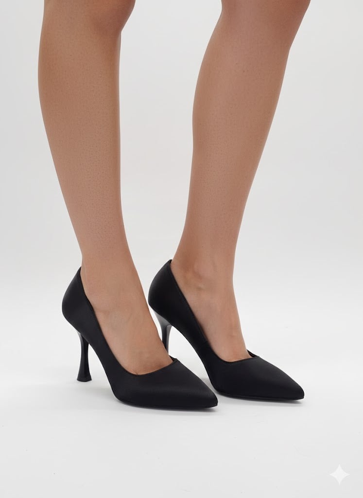 İnce Topuklu Stiletto Saten Siyah