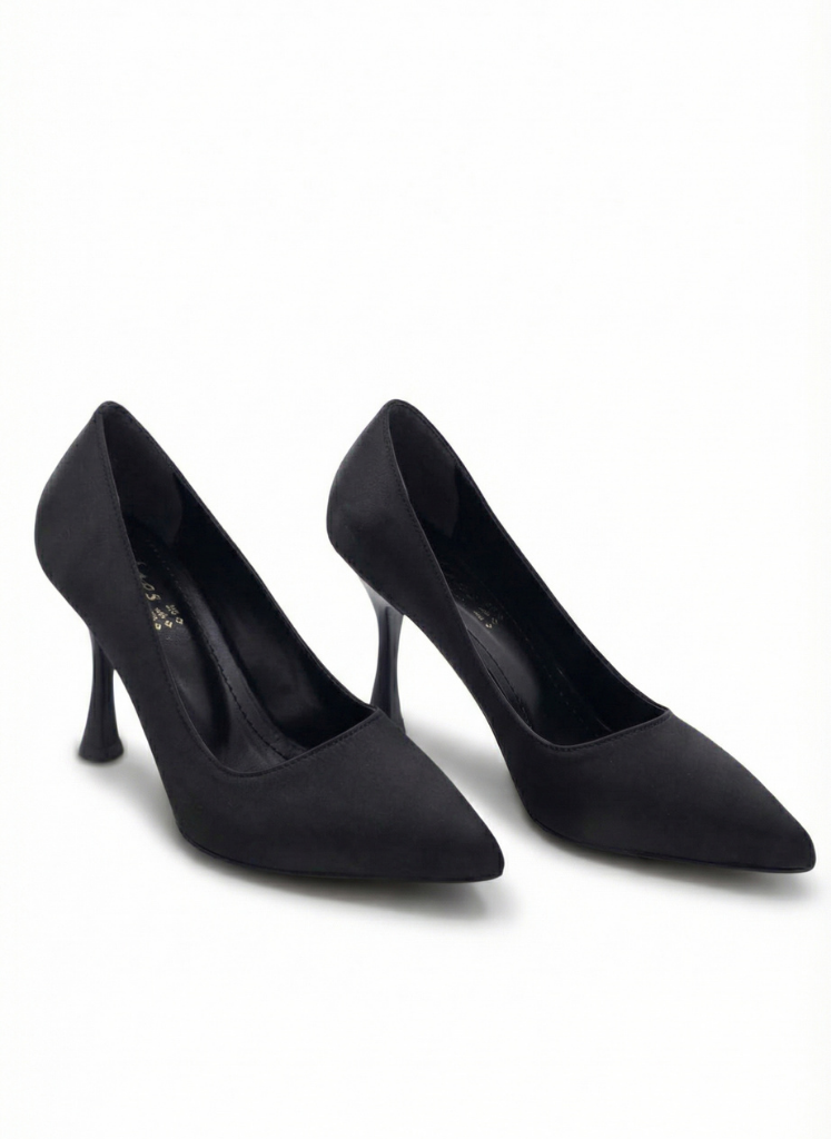 İnce Topuklu Stiletto Saten Siyah