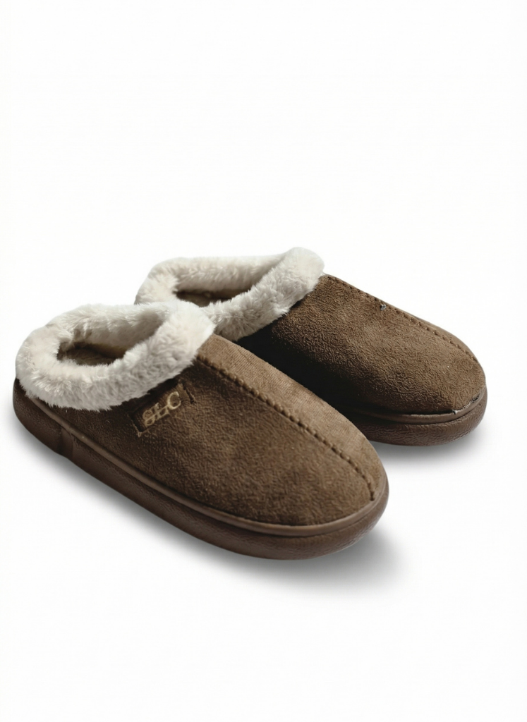 Luvesta CozyStep – Premium Süet Dokulu Kürklü Ev Terliği – Taba