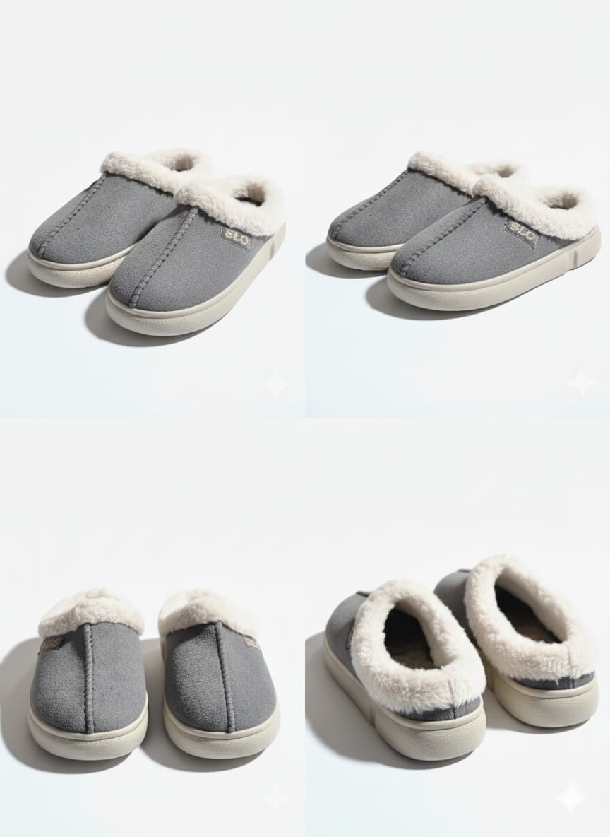 Luvesta CozyStep – Premium Süet Dokulu Kürklü Ev Terliği – gri