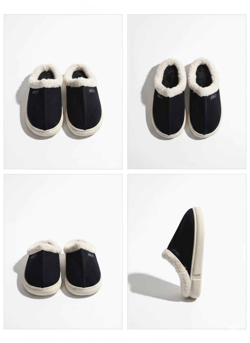 Luvesta CozyStep – Premium Süet Dokulu Kürklü Ev Terliği – siyah