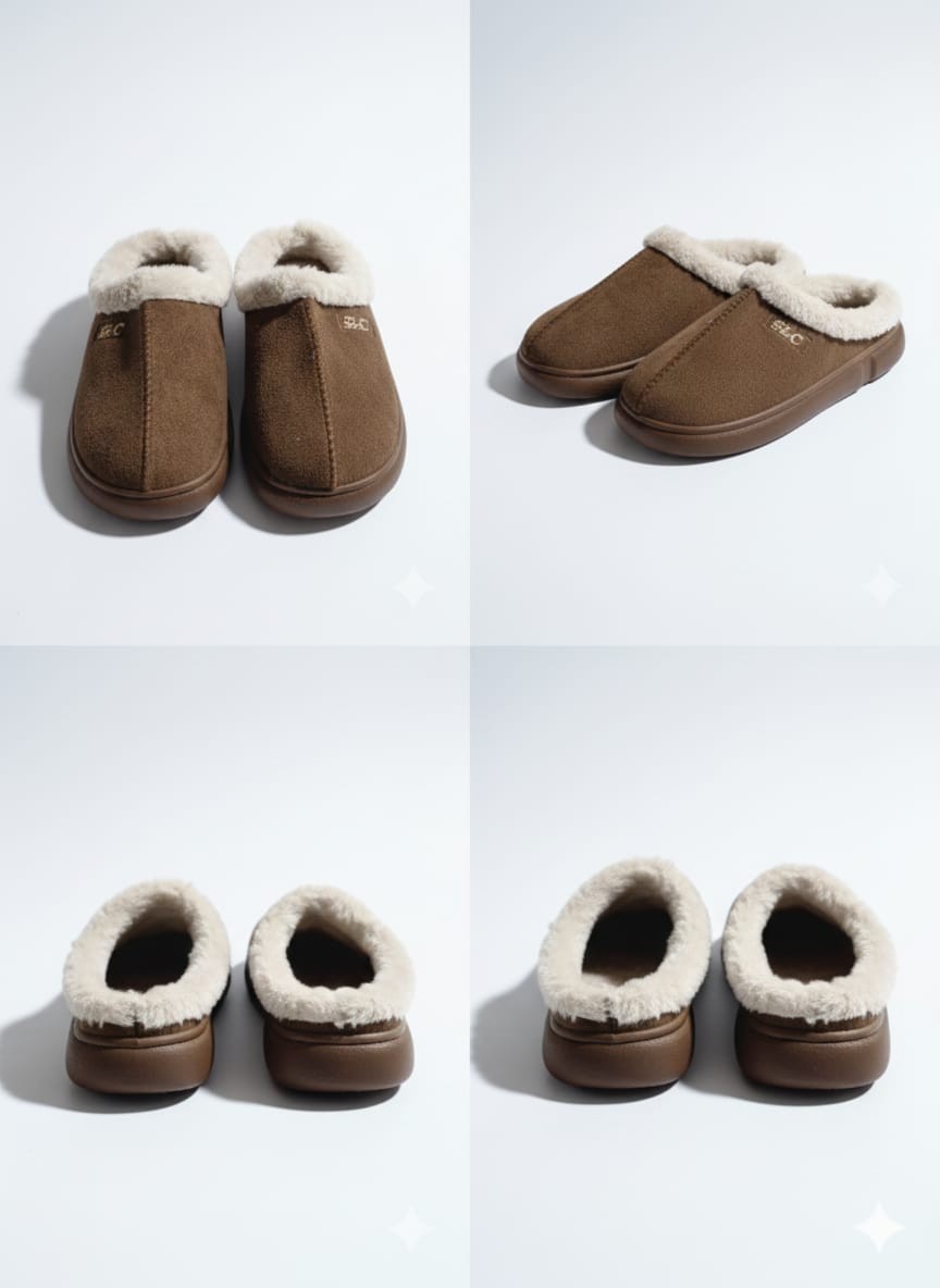 Luvesta CozyStep – Premium Süet Dokulu Kürklü Ev Terliği – Taba