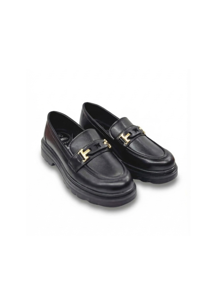 Luvesta Patent Gold Tokalı Siyah Rugan Loafer