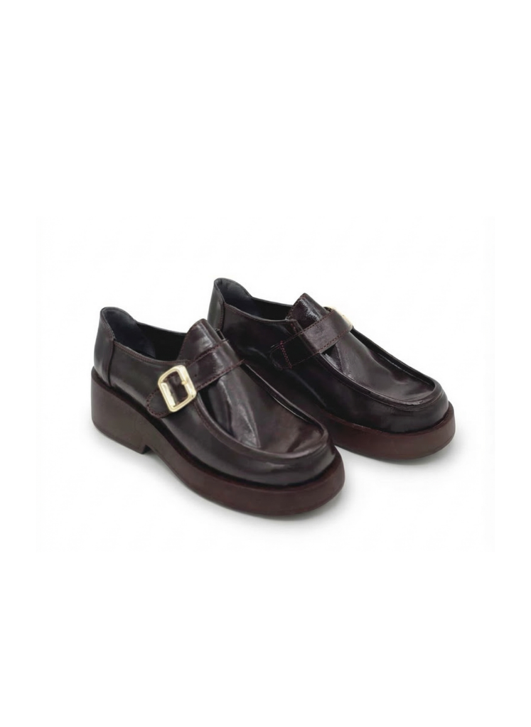 LUVESTA Retro-Modern Bordo Rugan Kalın Tabanlı Ayakkabı