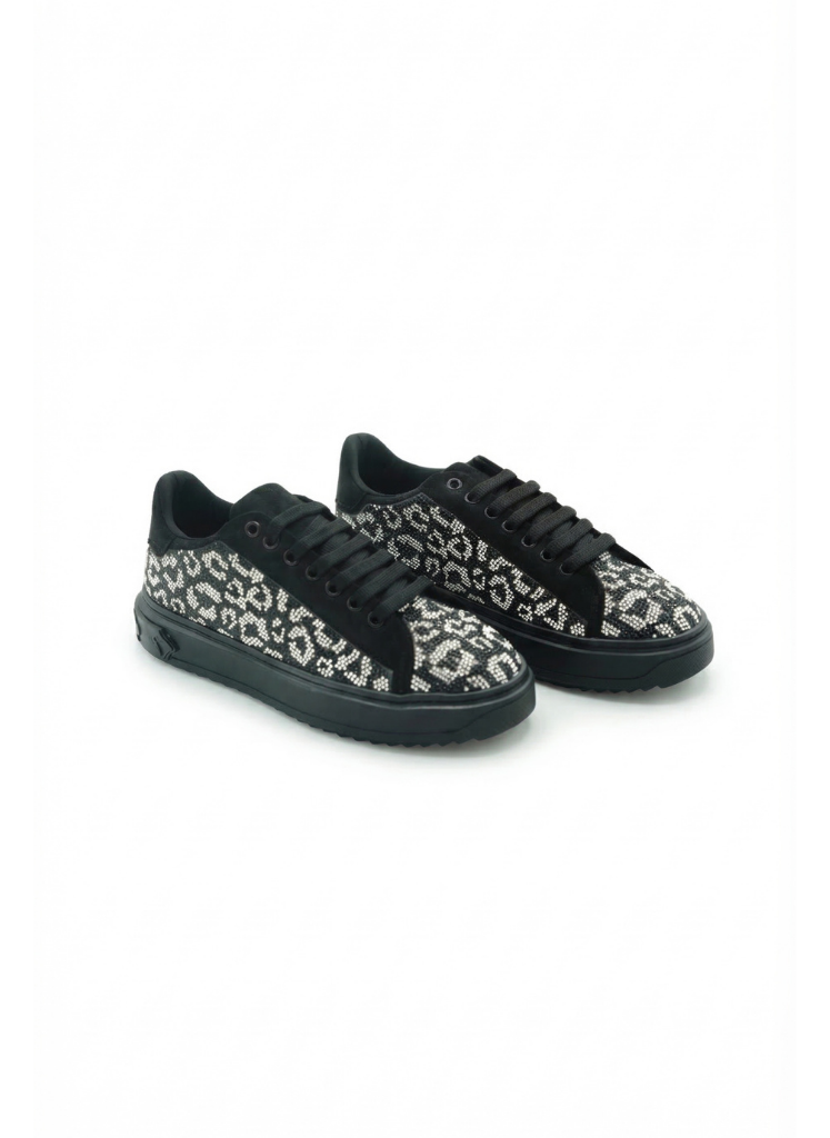 Luvesta Taşlı Sneaker Gri - Siyah Leopar