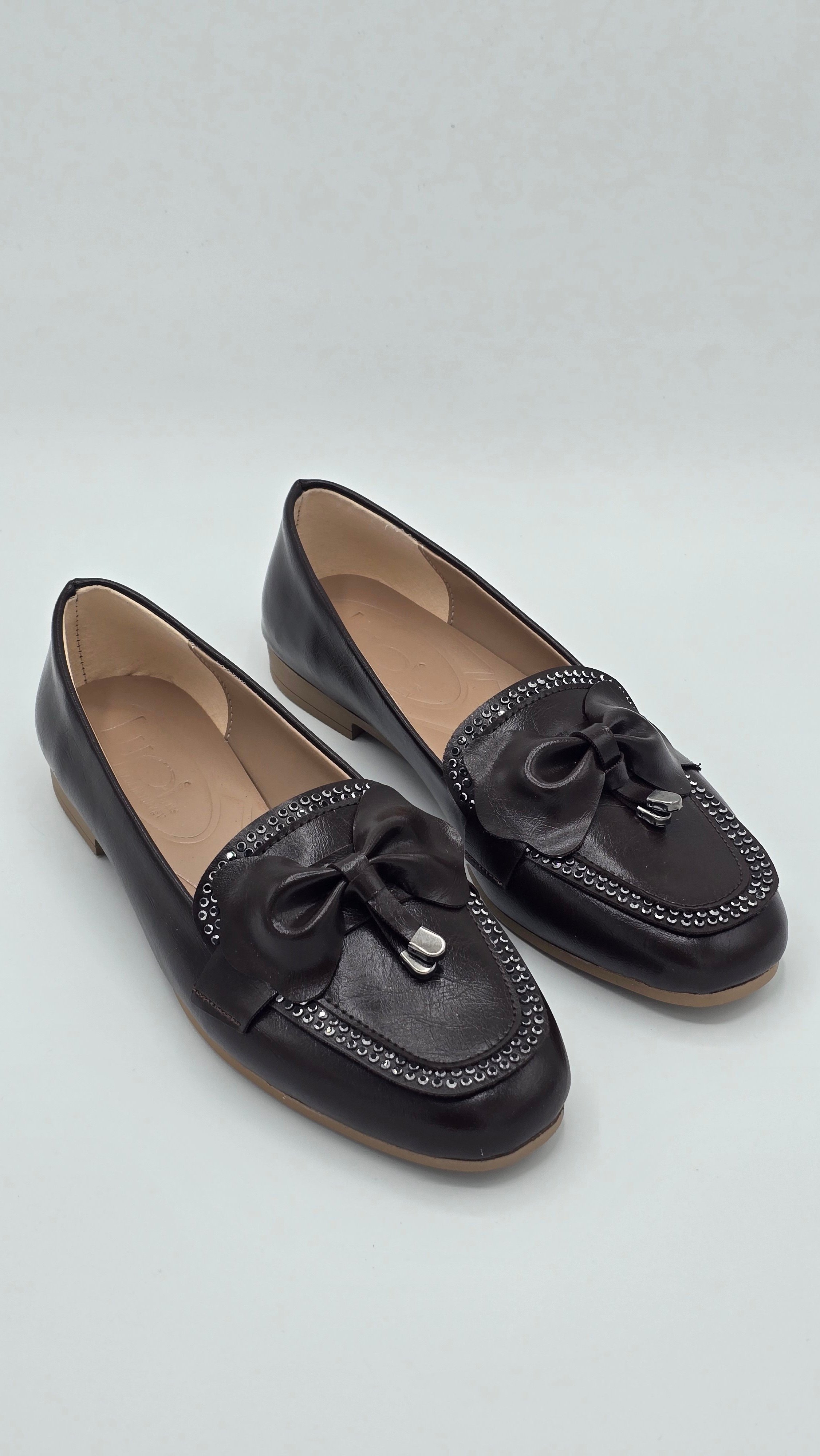 Luvestashoes Acı Kahve Taş İşlemeli Fiyonk Detaylı Ortopedik Zarif Babet