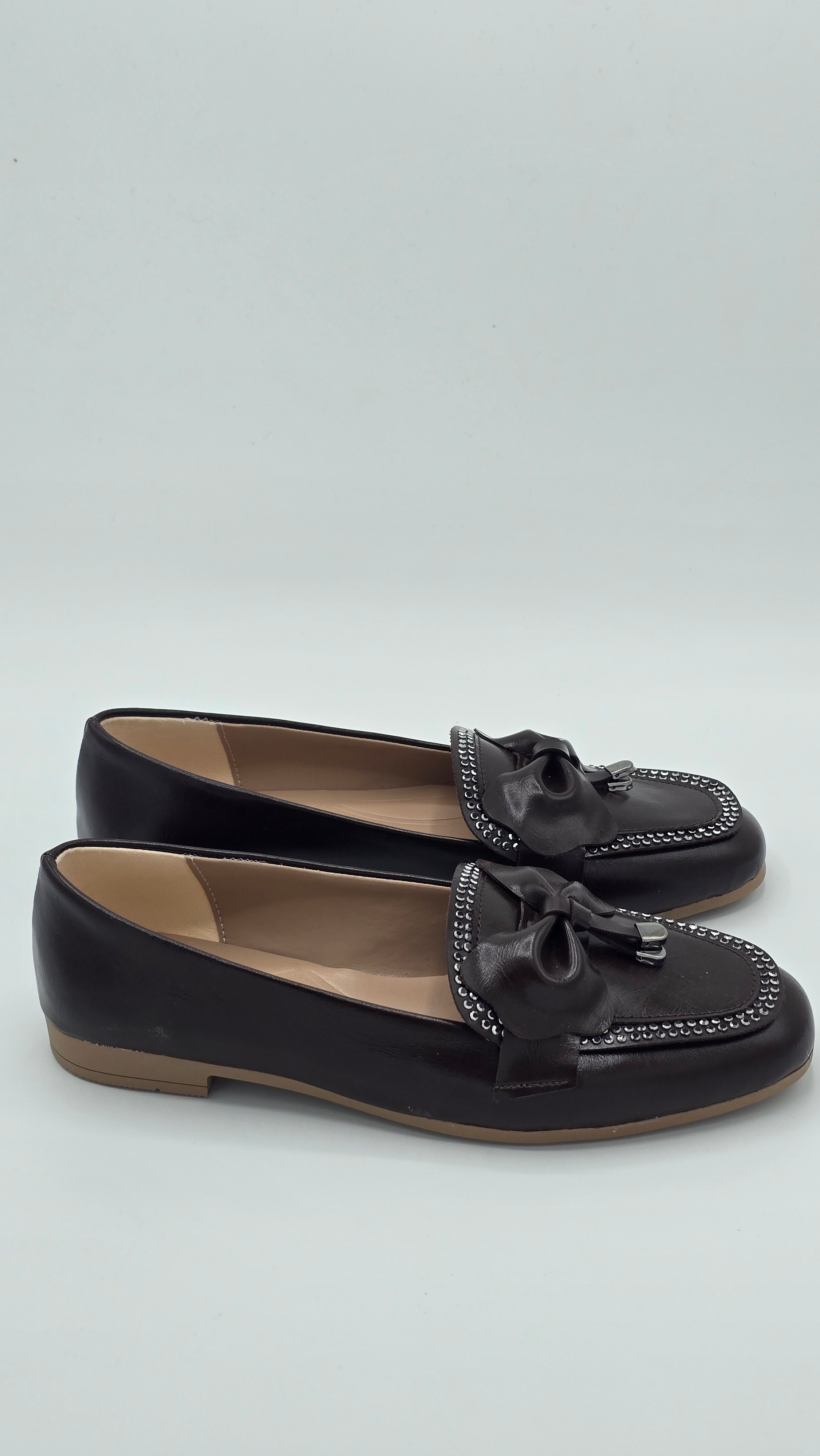 Luvestashoes Acı Kahve Taş İşlemeli Fiyonk Detaylı Ortopedik Zarif Babet