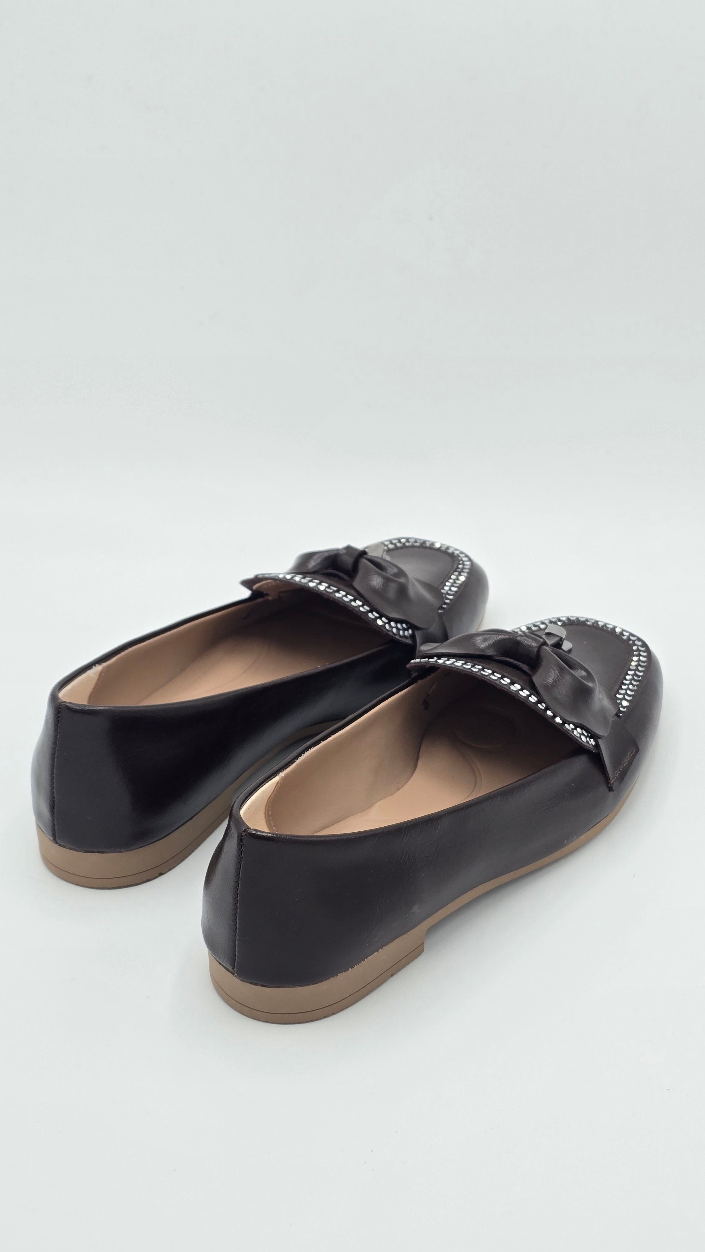 Luvestashoes Acı Kahve Taş İşlemeli Fiyonk Detaylı Ortopedik Zarif Babet