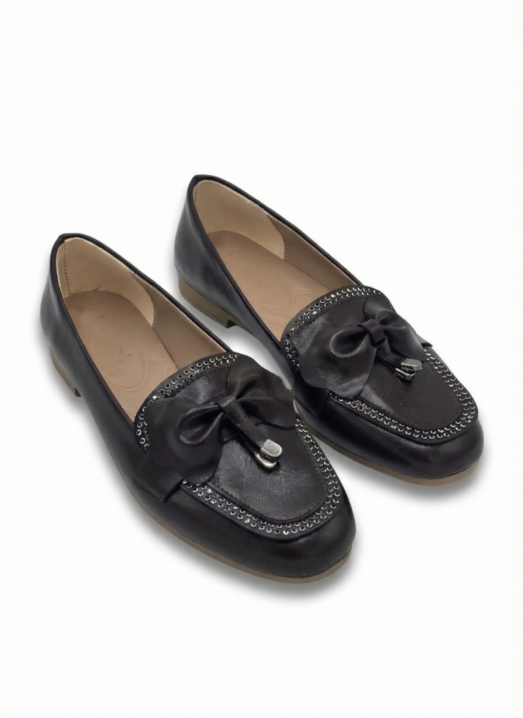 Luvestashoes Acı Kahve Taş İşlemeli Fiyonk Detaylı Ortopedik Zarif Babet