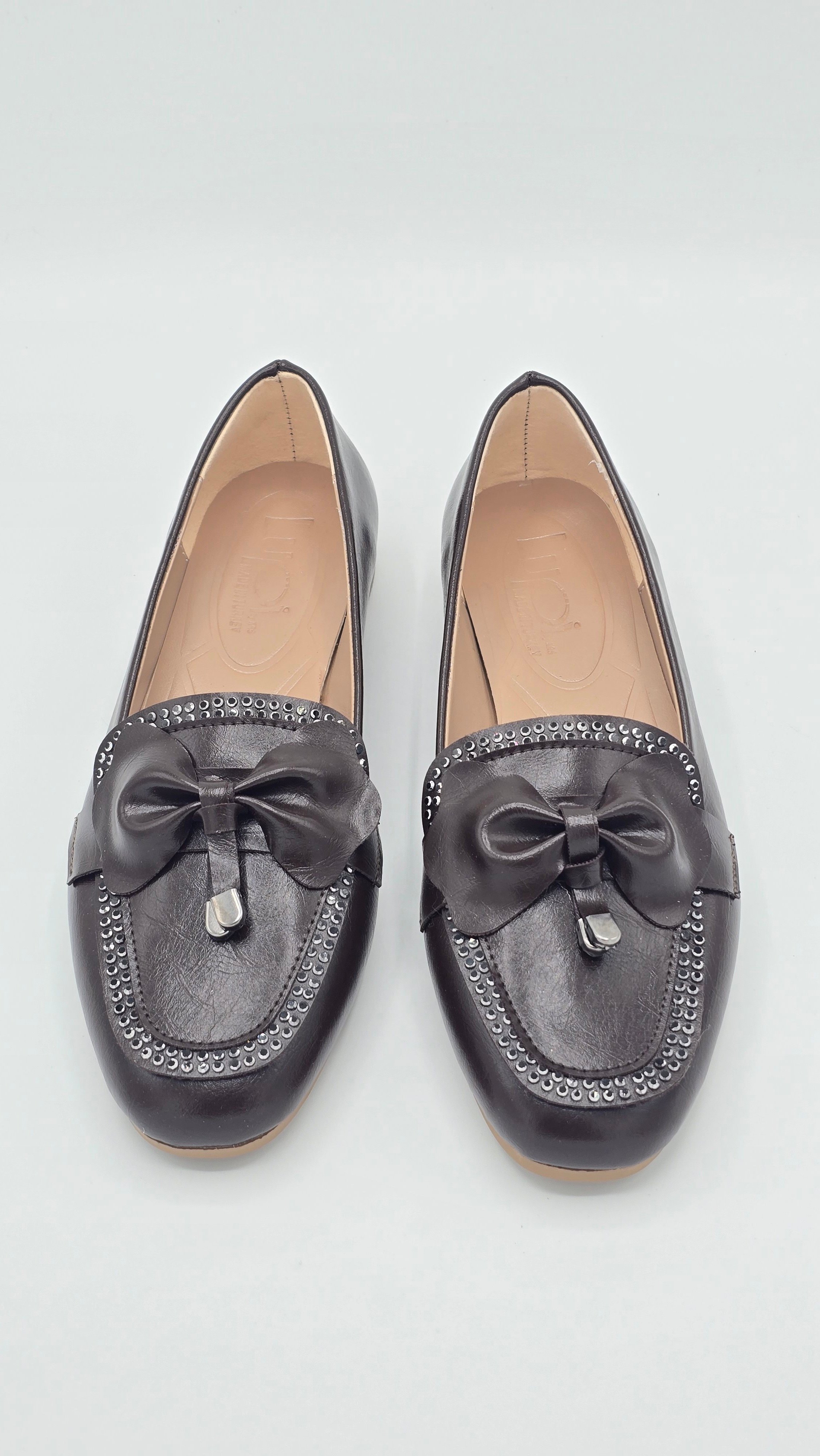 Luvestashoes Acı Kahve Taş İşlemeli Fiyonk Detaylı Ortopedik Zarif Babet