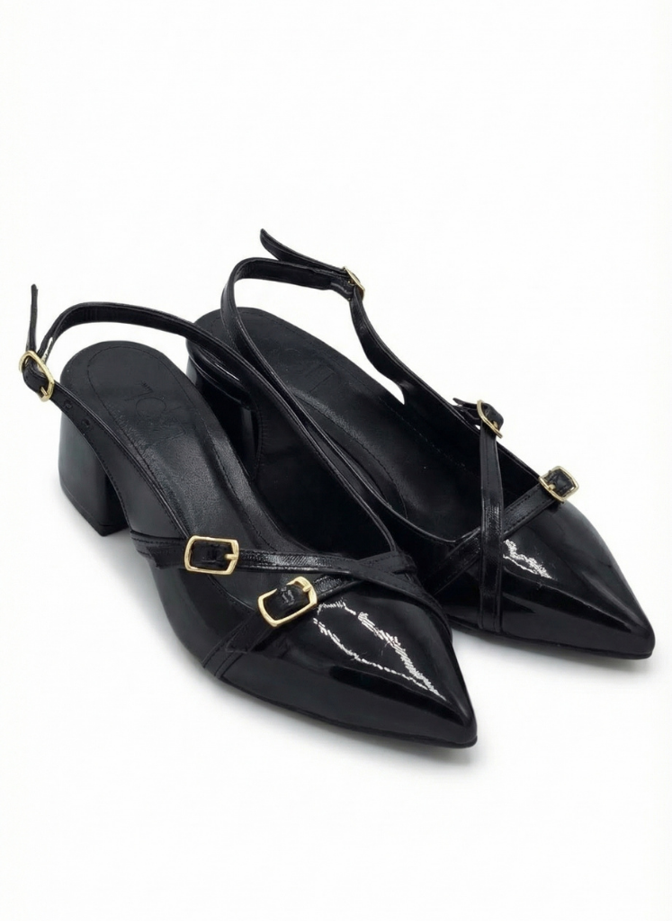 luvestashoes açık topuklu toka detaylı rugan stiletto siyah