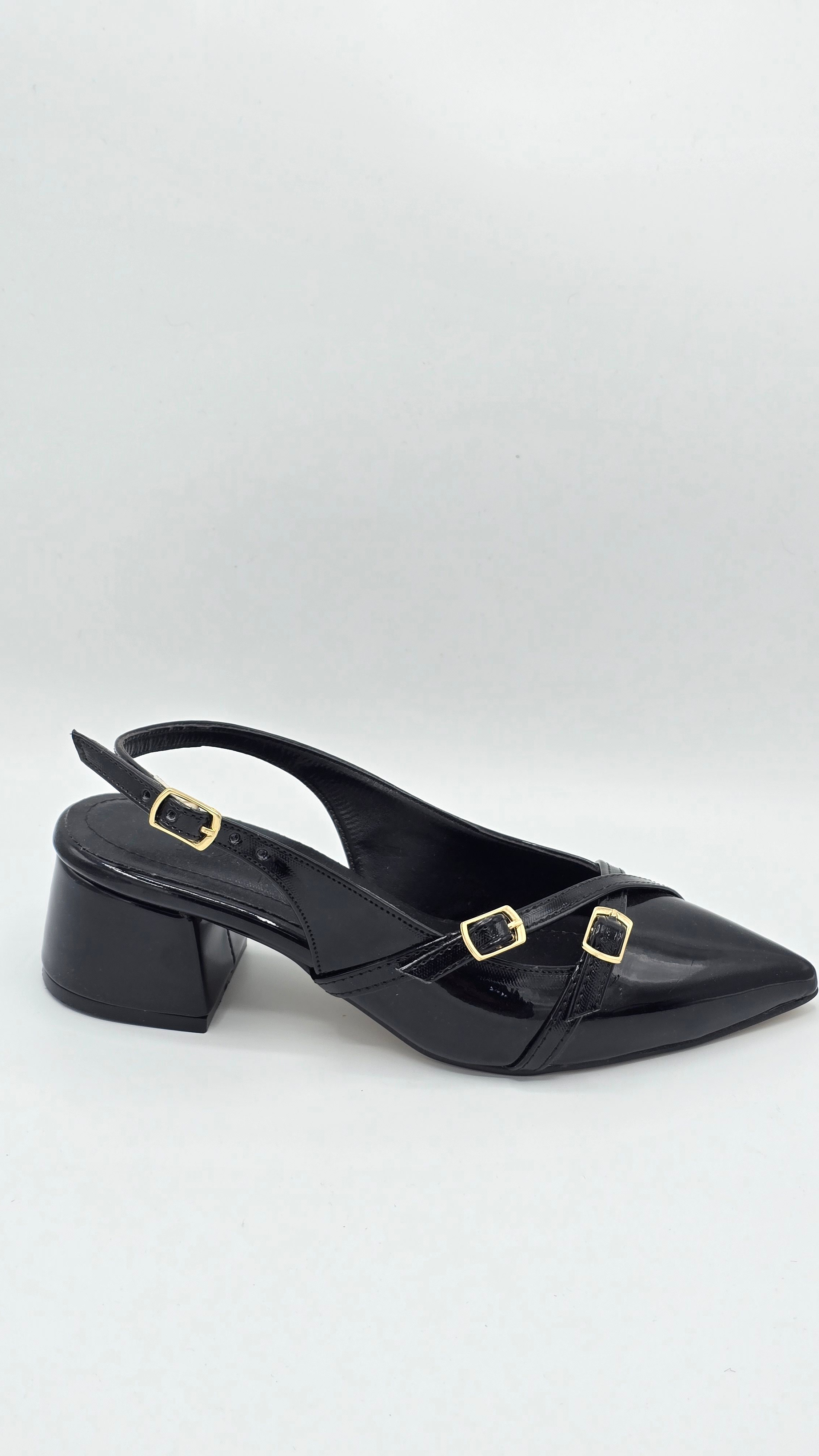 luvestashoes açık topuklu toka detaylı rugan stiletto siyah
