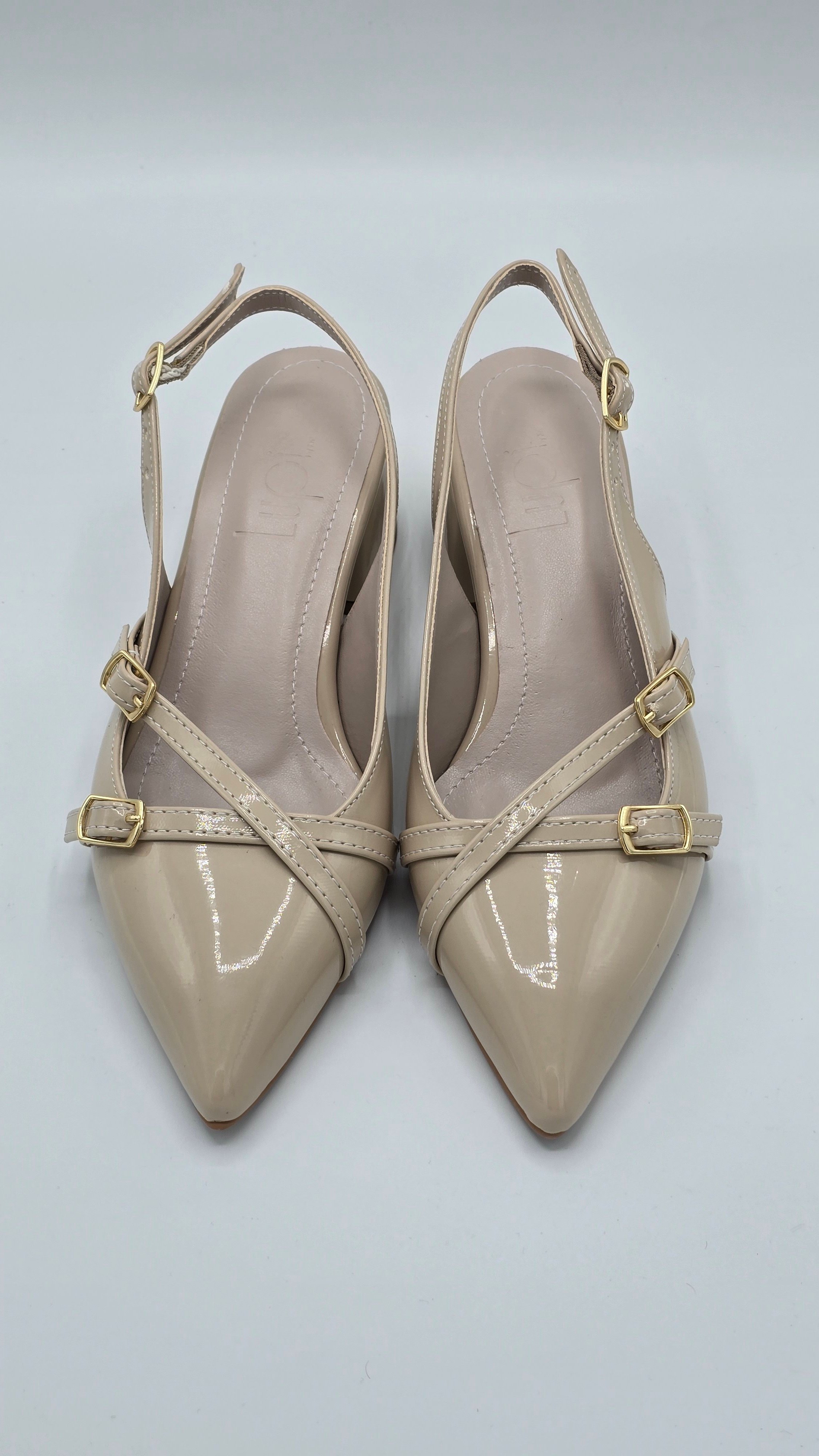 luvestashoes açık topuklu toka detaylı rugan stiletto bej