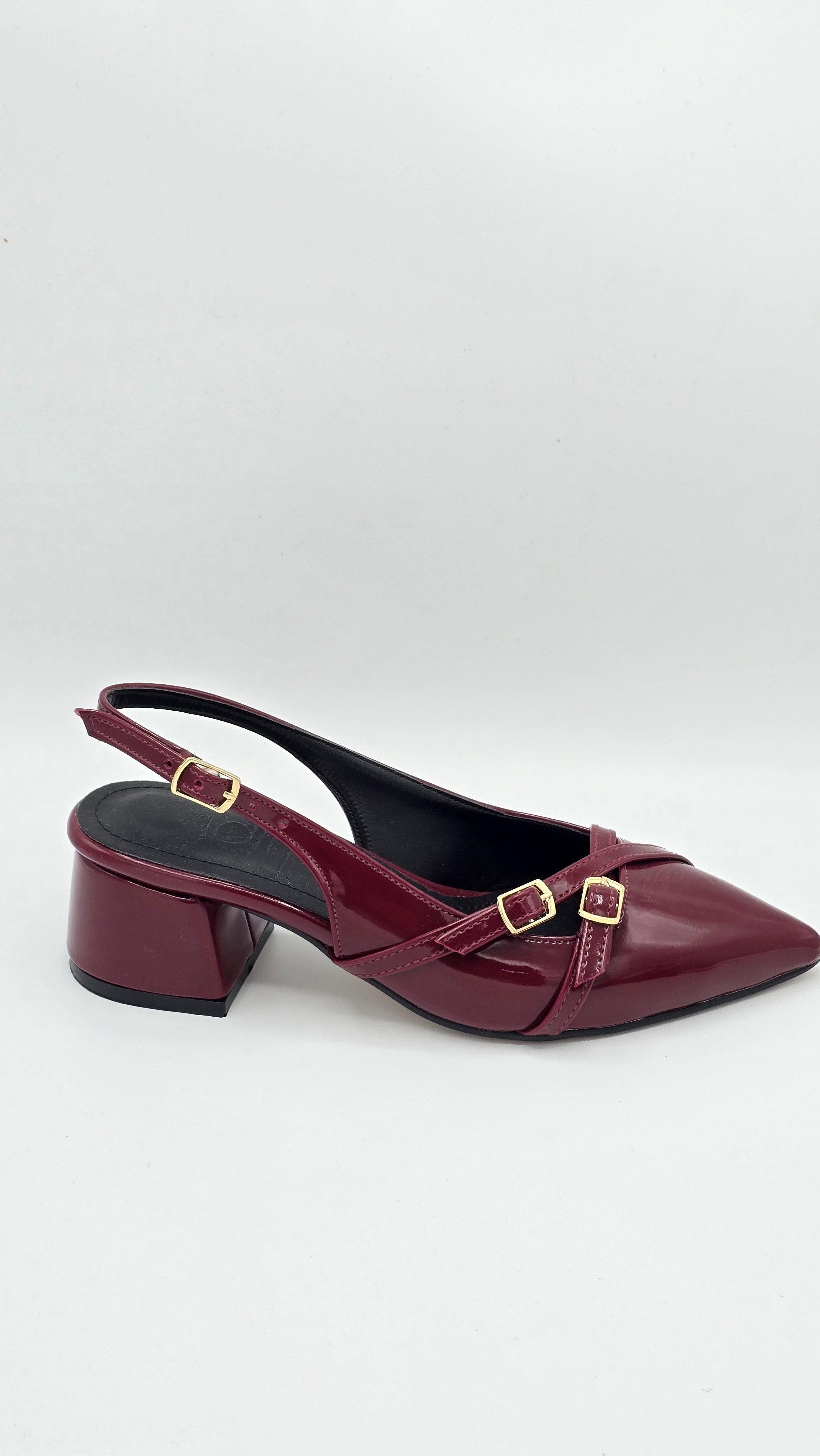 luvestashoes açık topuklu toka detaylı rugan stiletto bordo