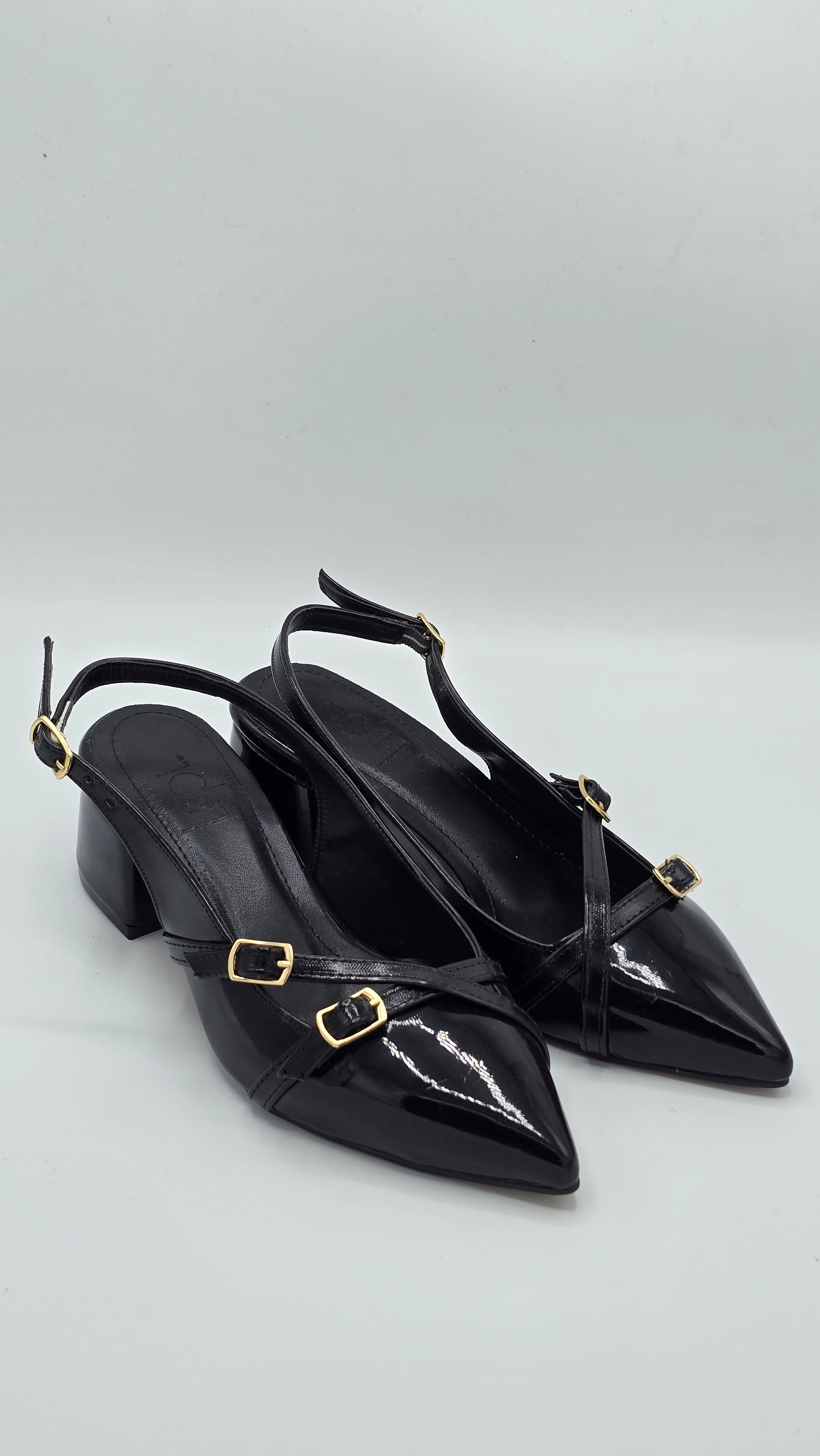 luvestashoes açık topuklu toka detaylı rugan stiletto siyah