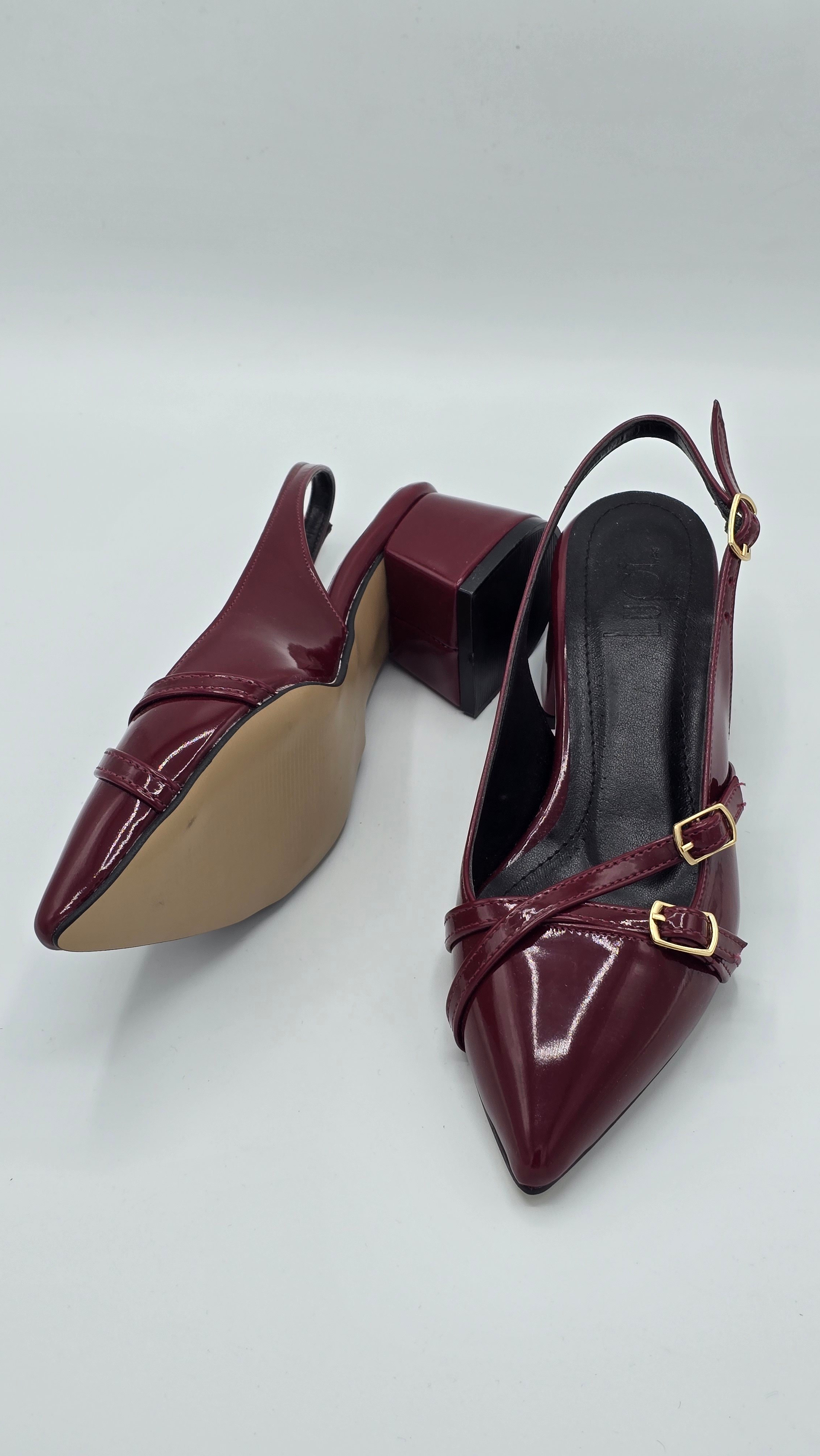 luvestashoes açık topuklu toka detaylı rugan stiletto bordo