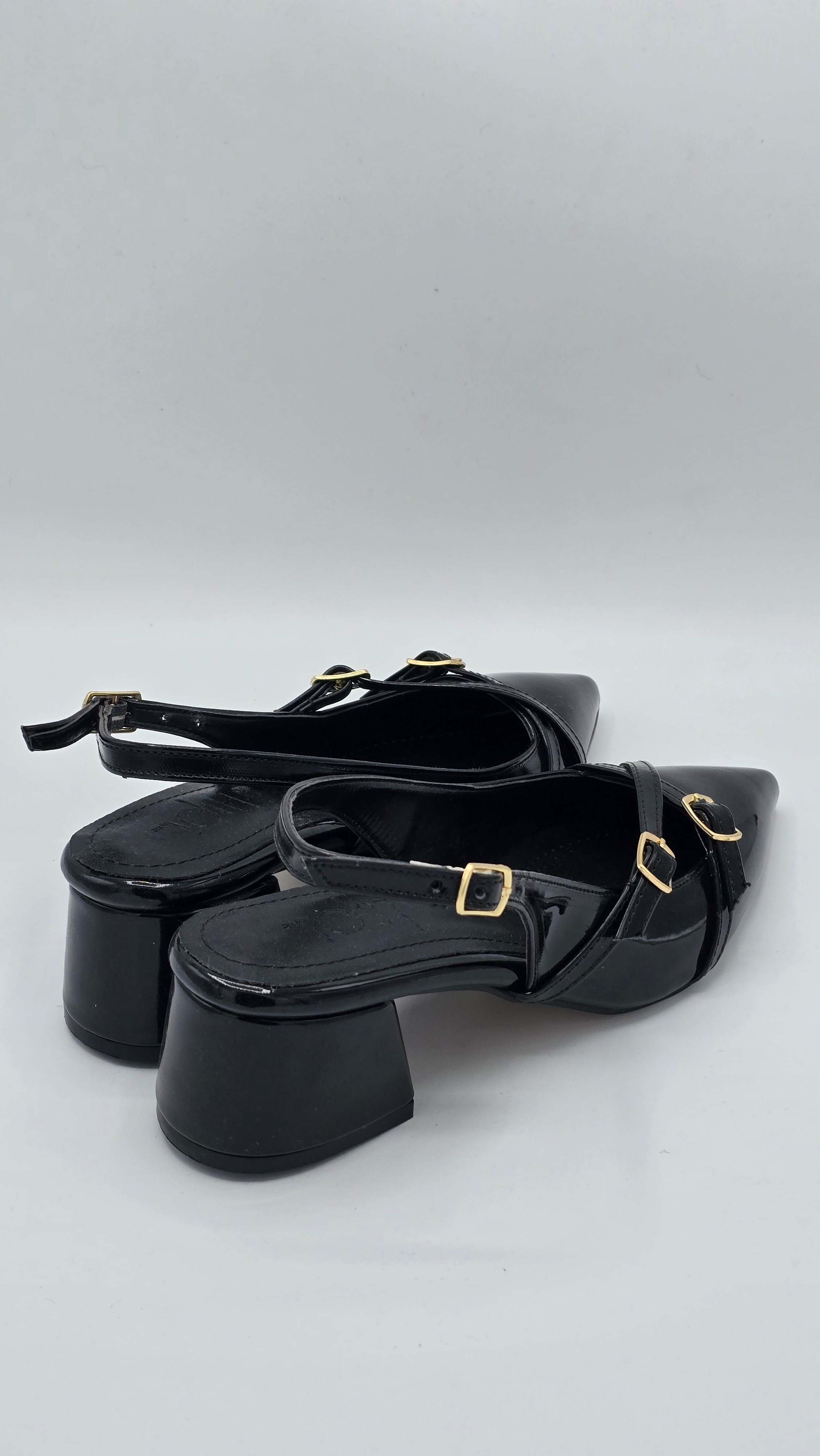 luvestashoes açık topuklu toka detaylı rugan stiletto siyah