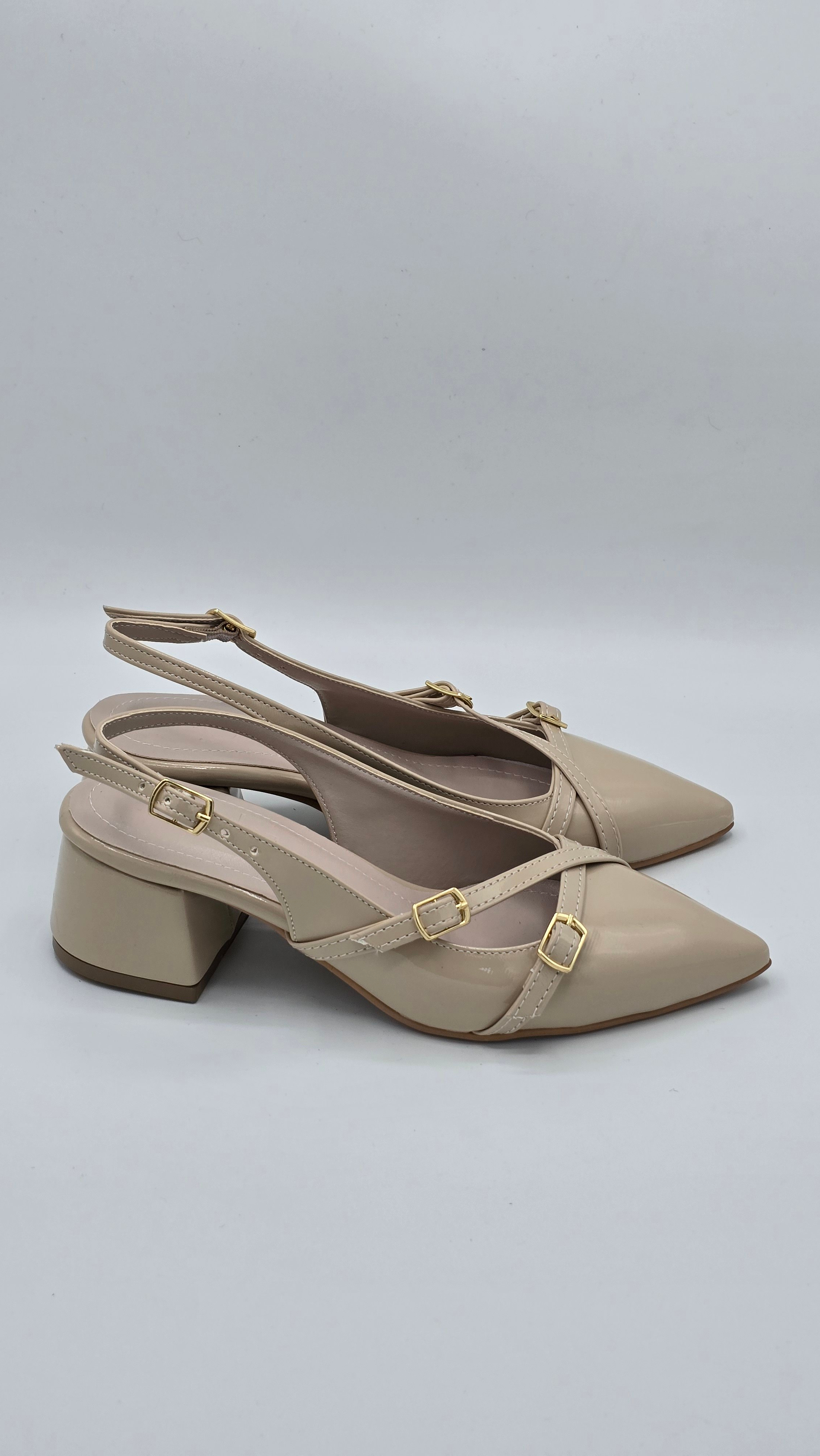 luvestashoes açık topuklu toka detaylı rugan stiletto bej