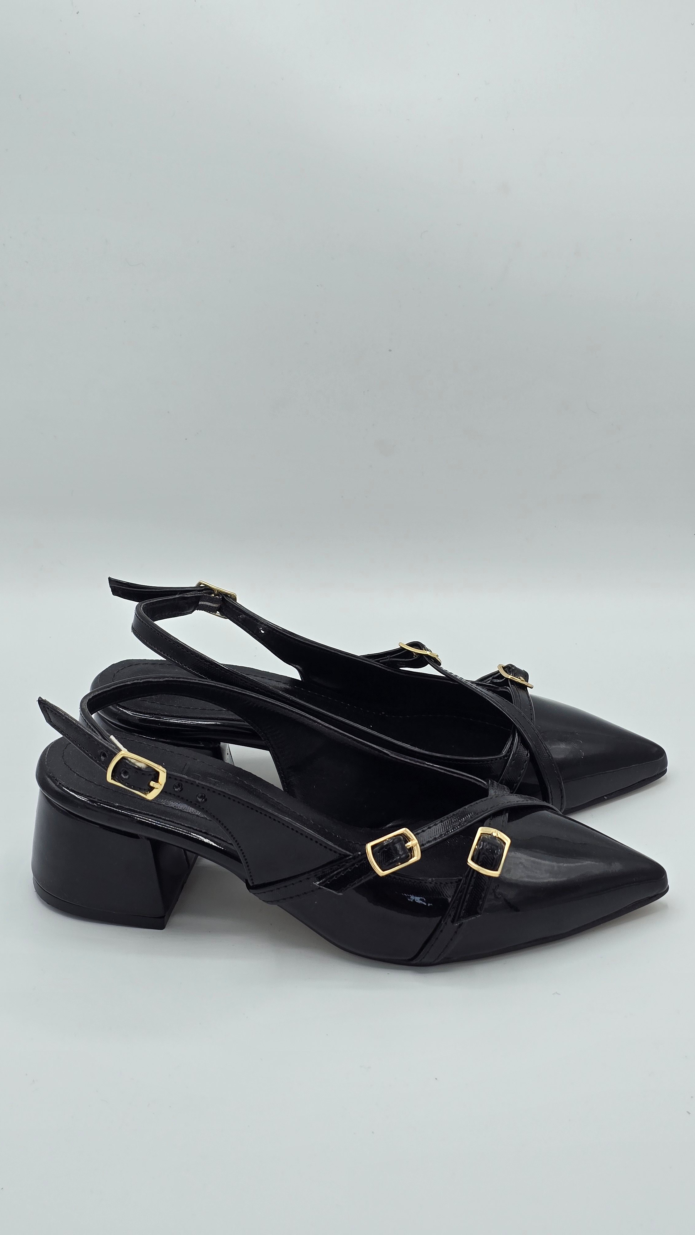 luvestashoes açık topuklu toka detaylı rugan stiletto siyah