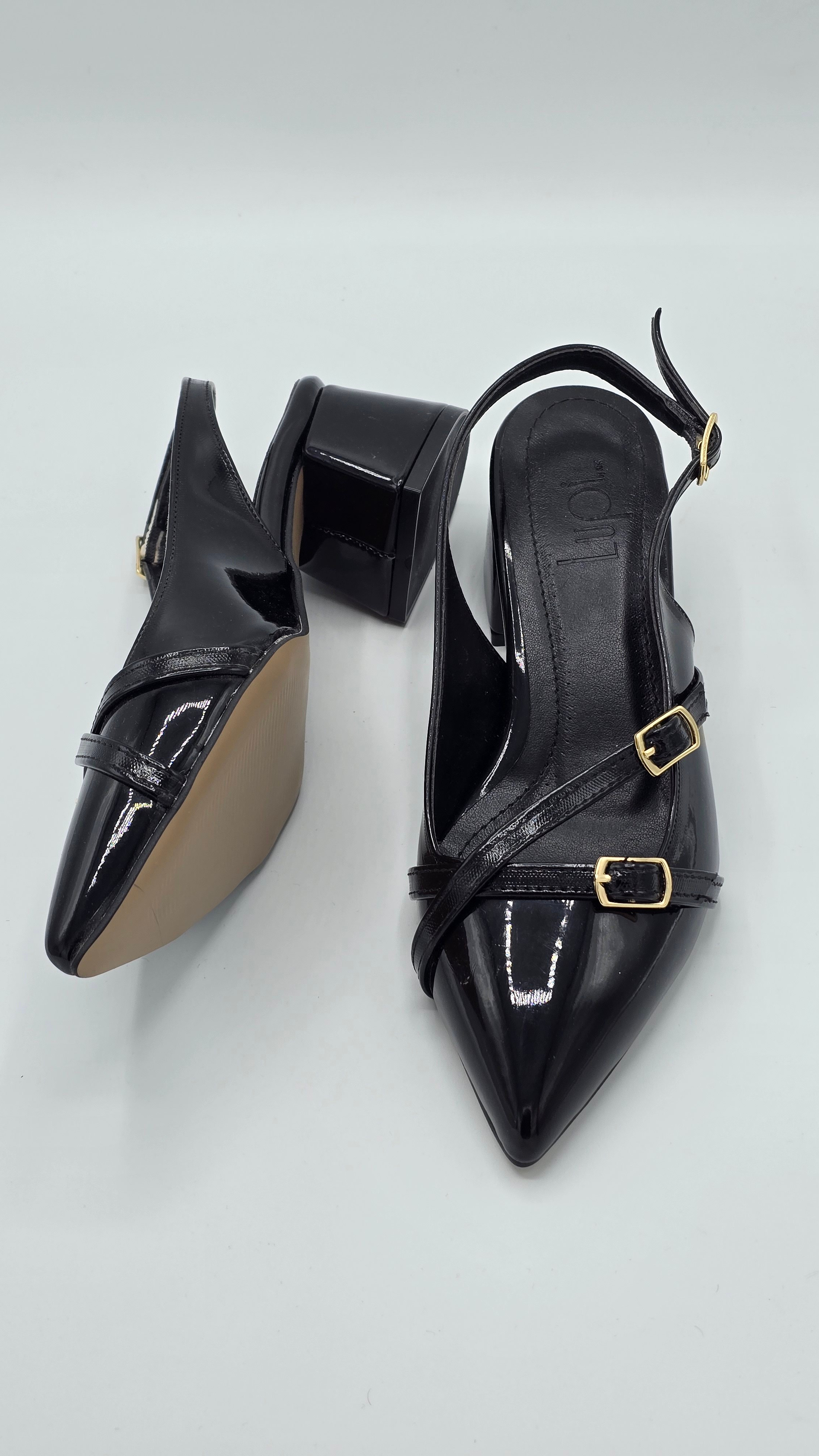 luvestashoes açık topuklu toka detaylı rugan stiletto siyah