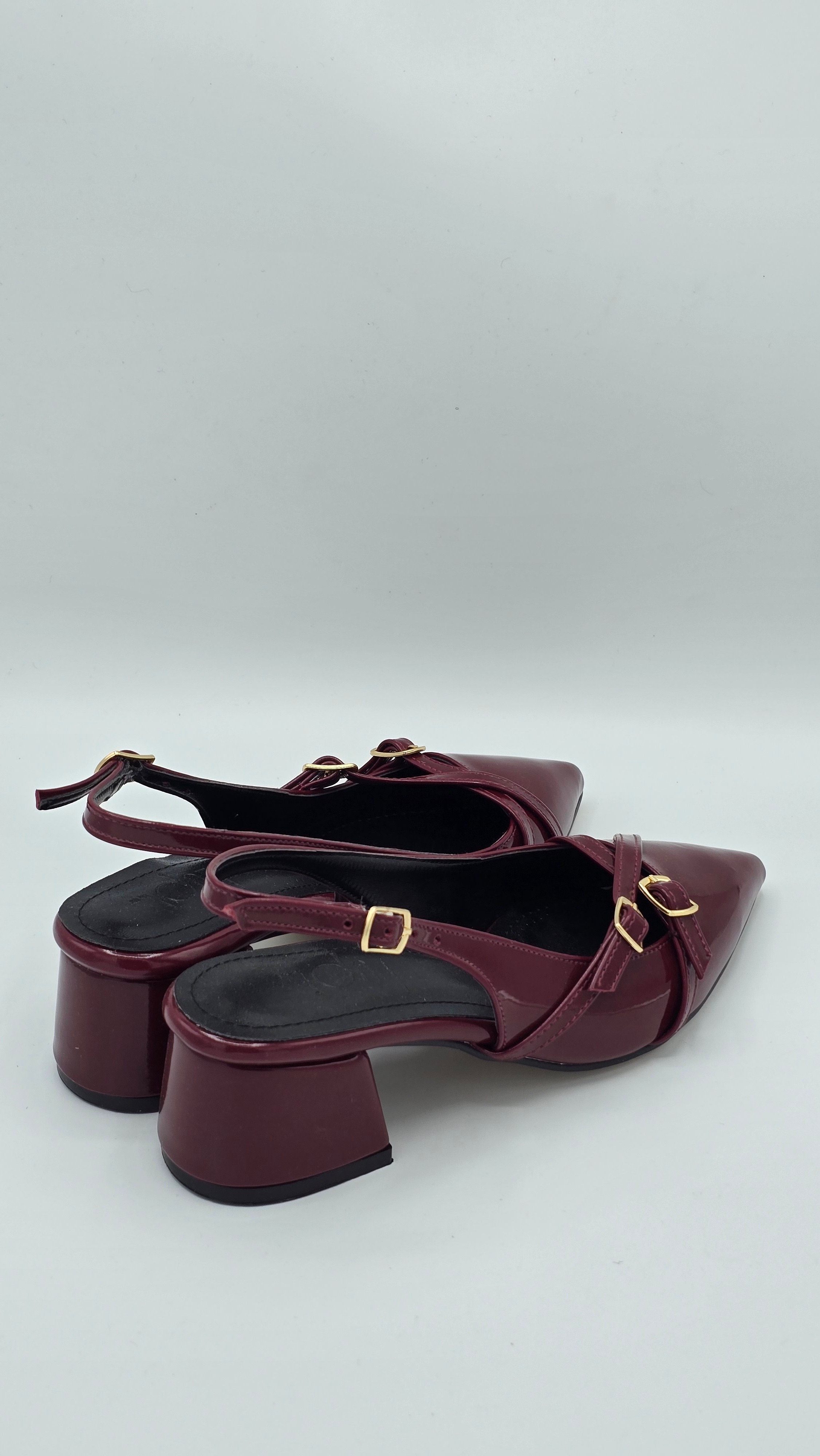 luvestashoes açık topuklu toka detaylı rugan stiletto bordo