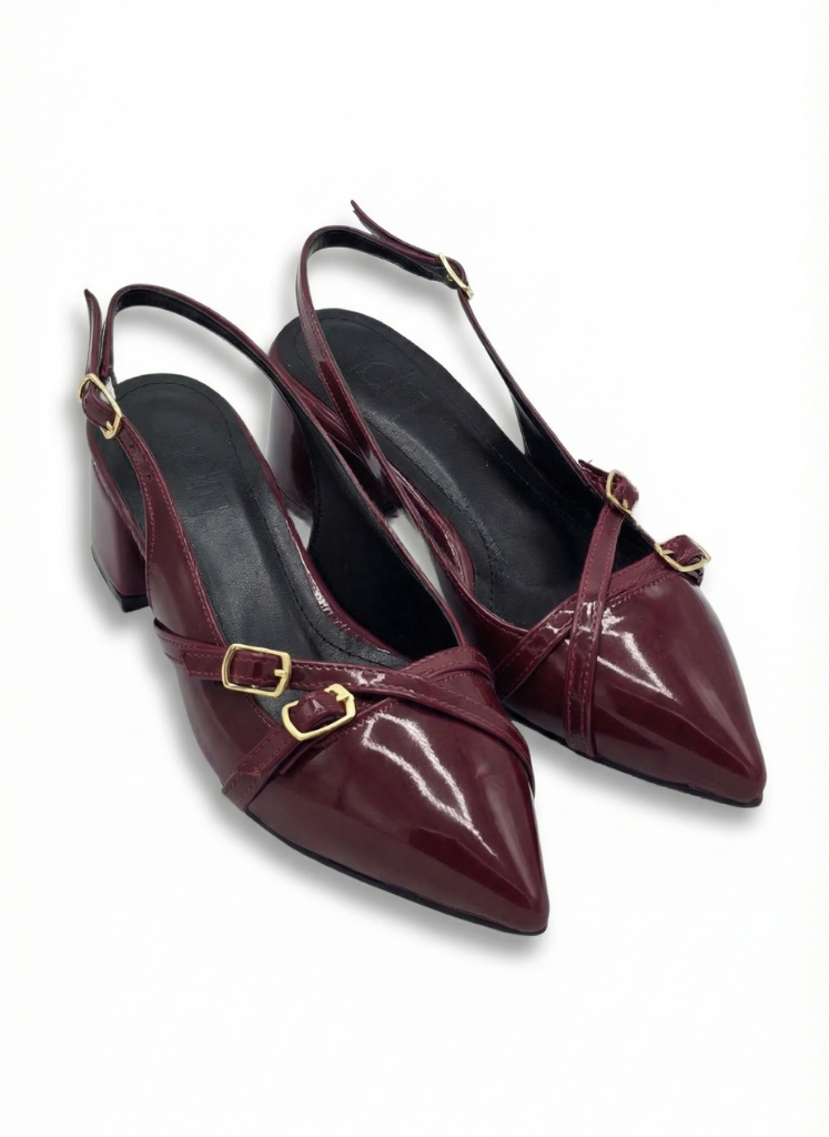 luvestashoes açık topuklu toka detaylı rugan stiletto bordo