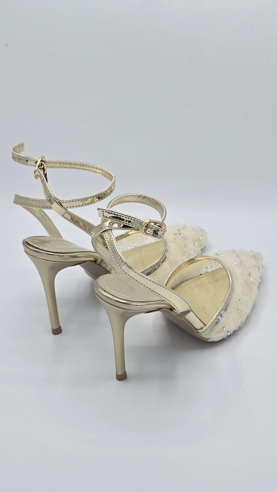 Luvestashoes Altın Parıltılı Nakış Detaylı Ortopedik Stiletto