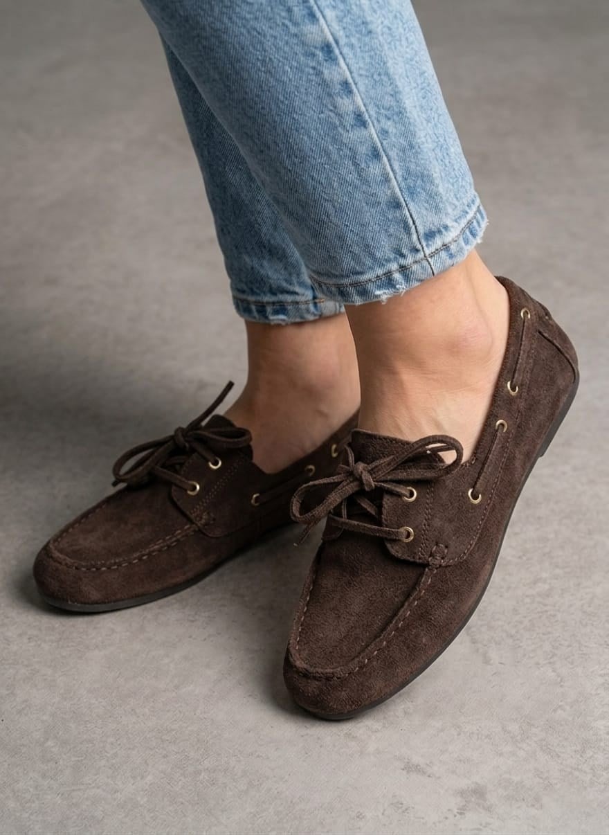 luvestashoes Bağcıklı süet babet acı kahve