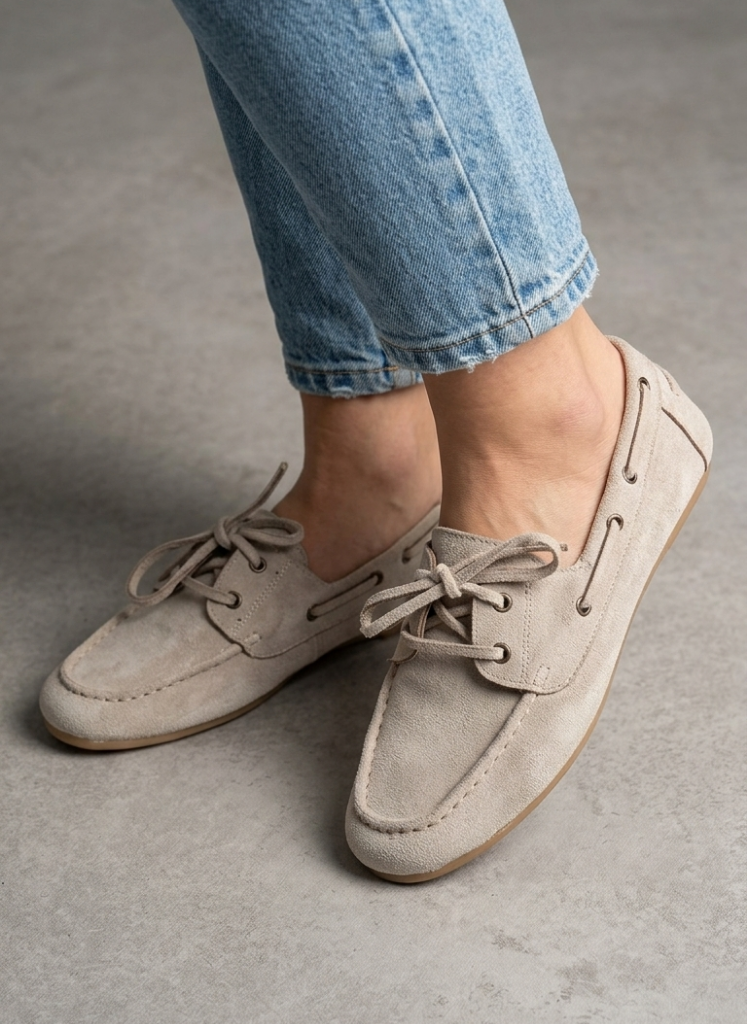 luvestashoes Bağcıklı süet babet bej