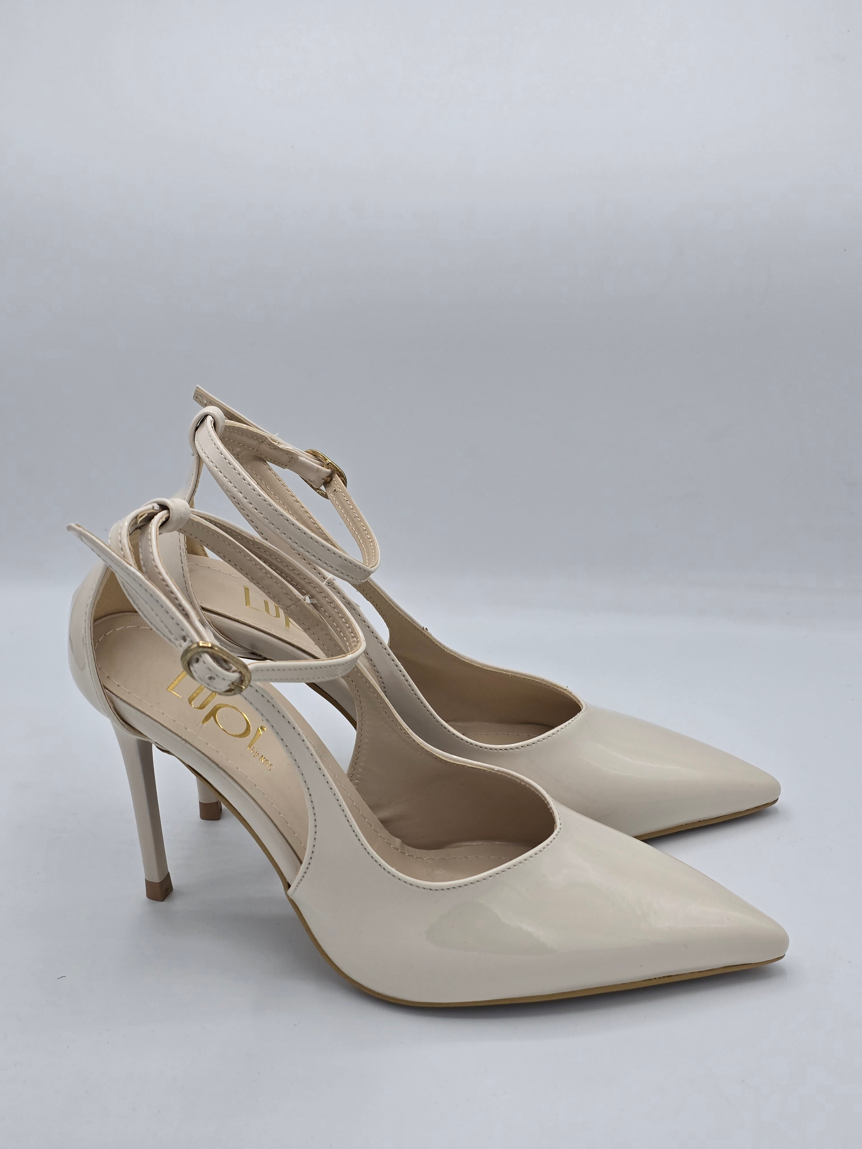 Luvestashoes Bej Bilekten Tokalı İnce Topuk Stiletto