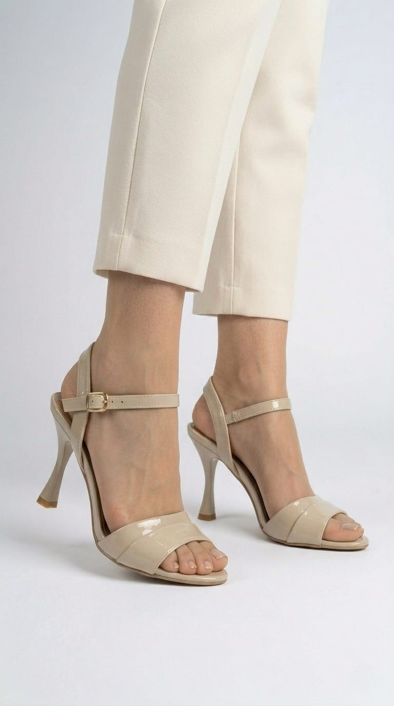 Luvestashoes Bej Tek Bantlı İnce Topuk Stiletto