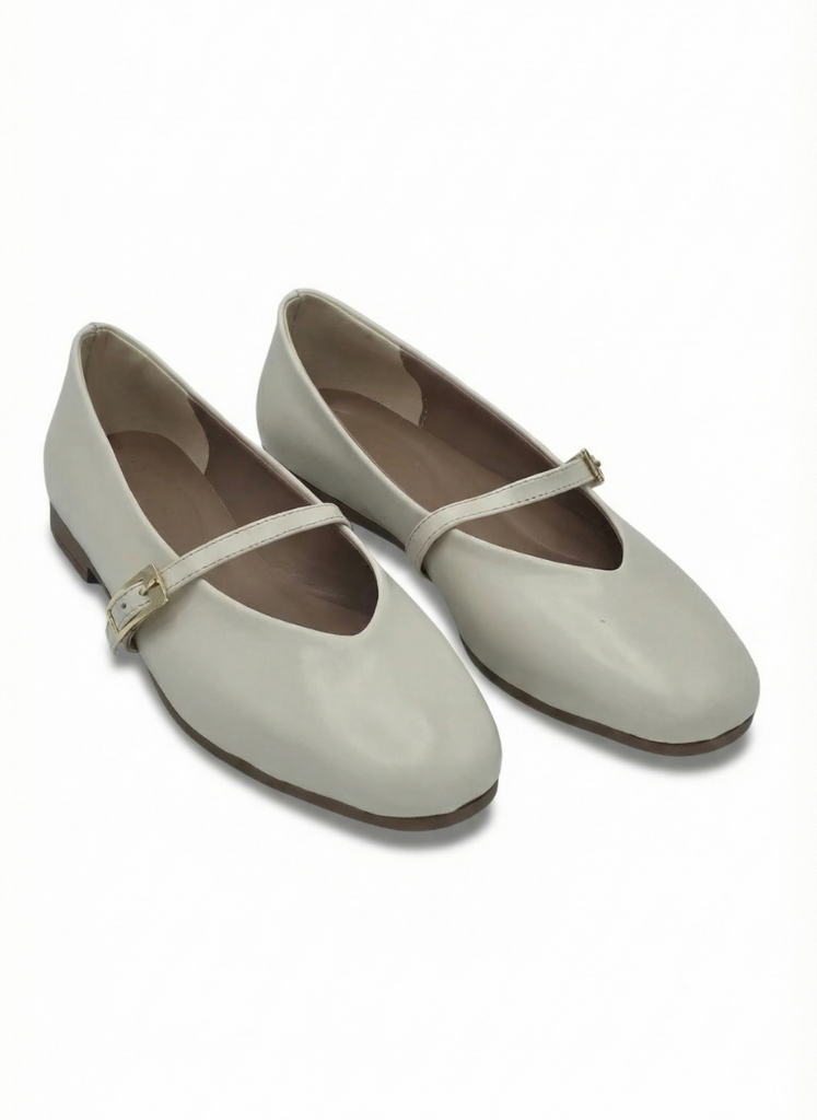 Luvestashoes Bej Tek Tokalı Klasik Babet