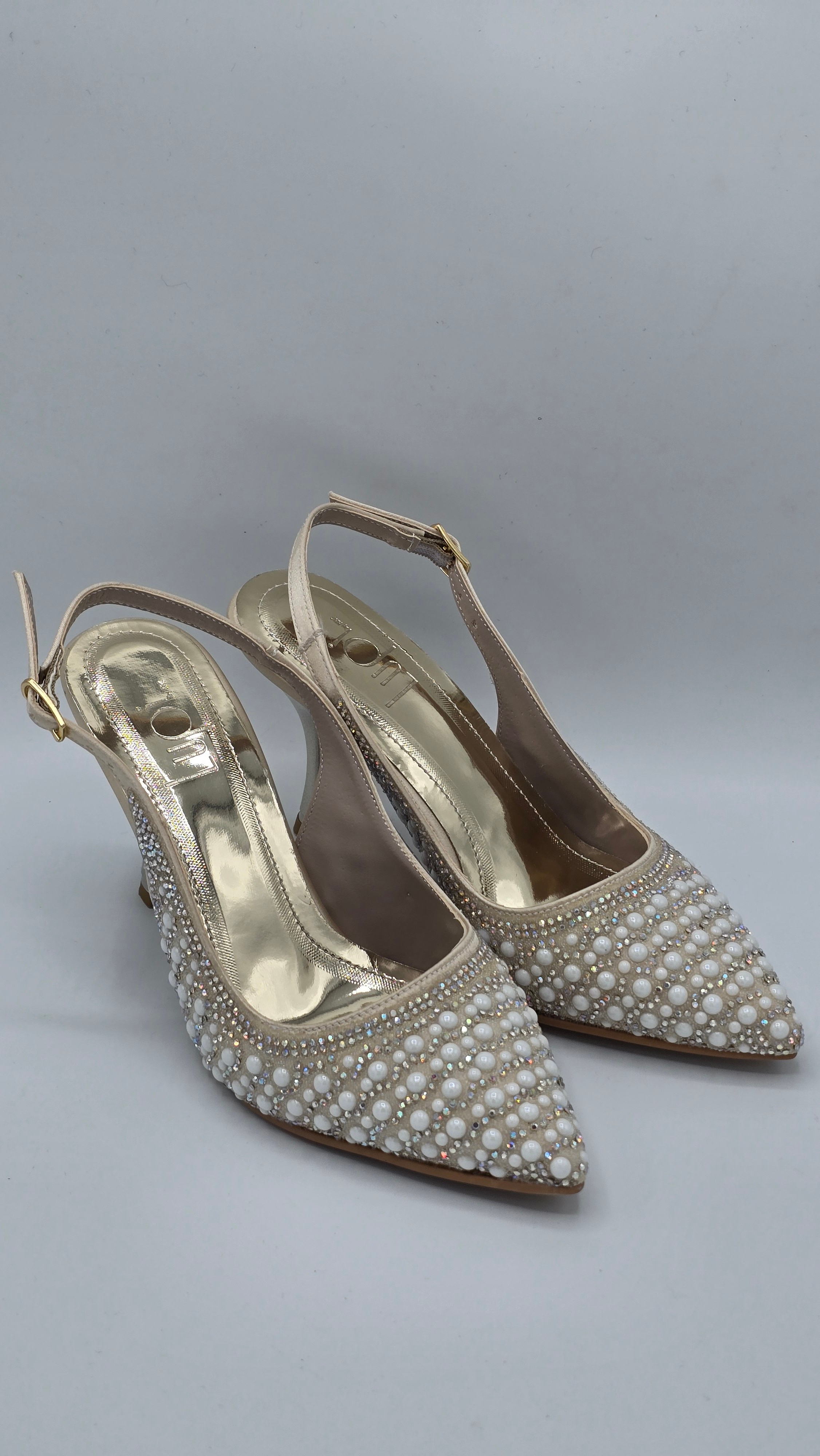 Luvestashoes Dore Işıltılı İnci Detaylı Ortopedik Stiletto 