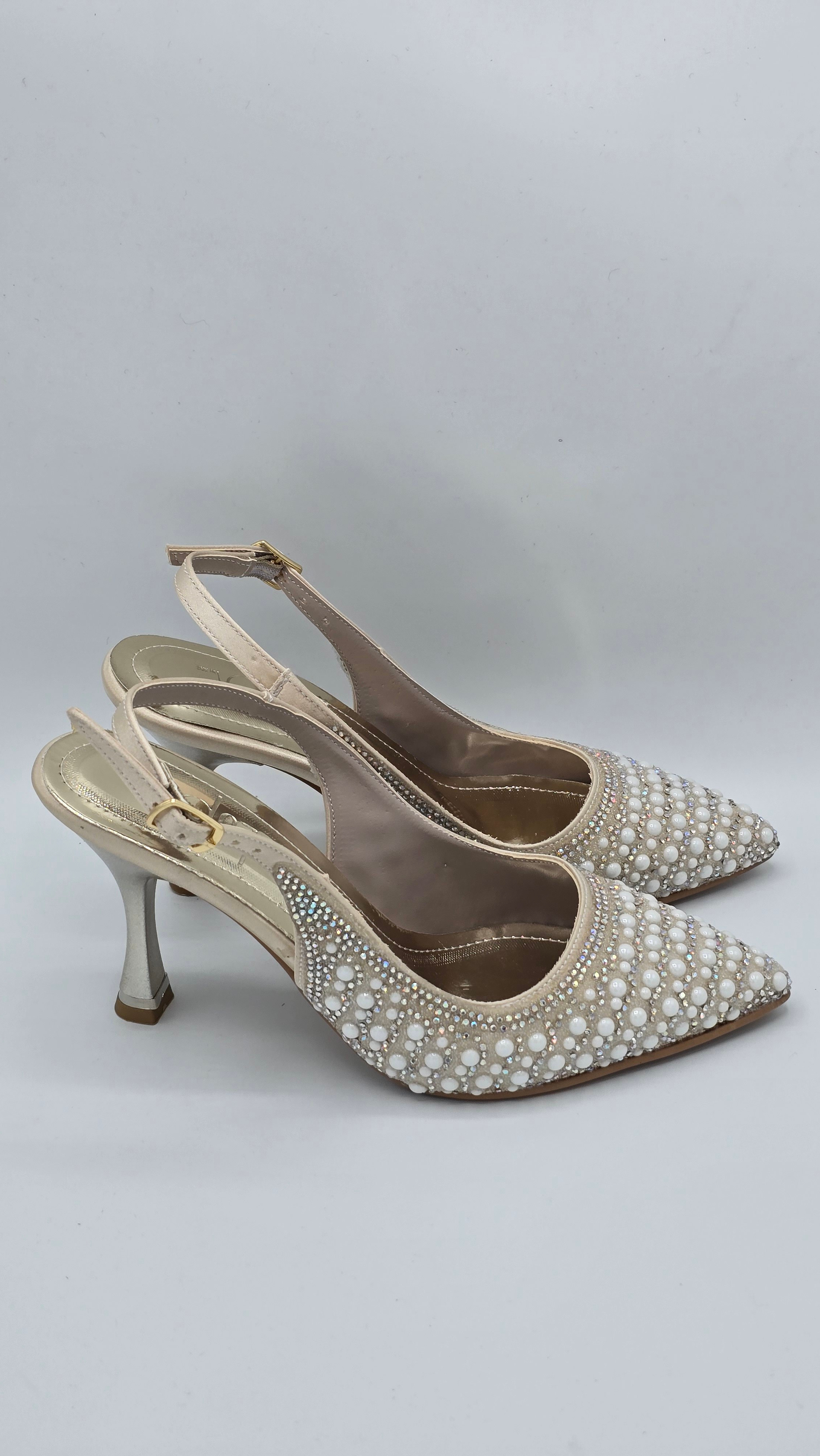 Luvestashoes Dore Işıltılı İnci Detaylı Ortopedik Stiletto 