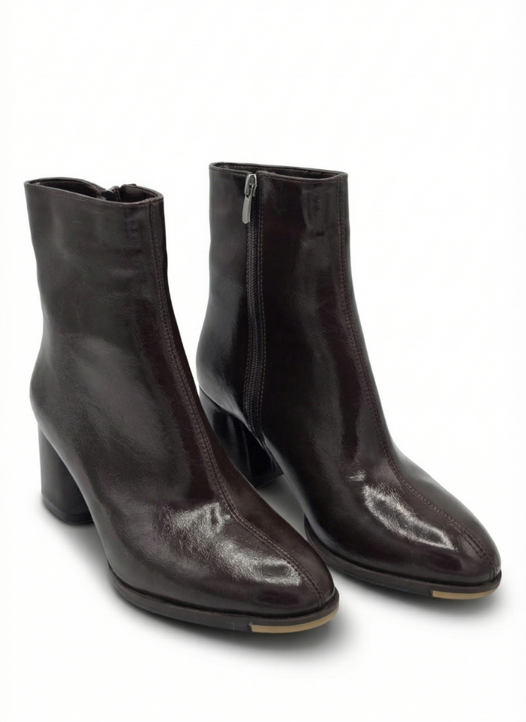 luvestashoes fermuarlı burun detaylı rugan bot acı kahve