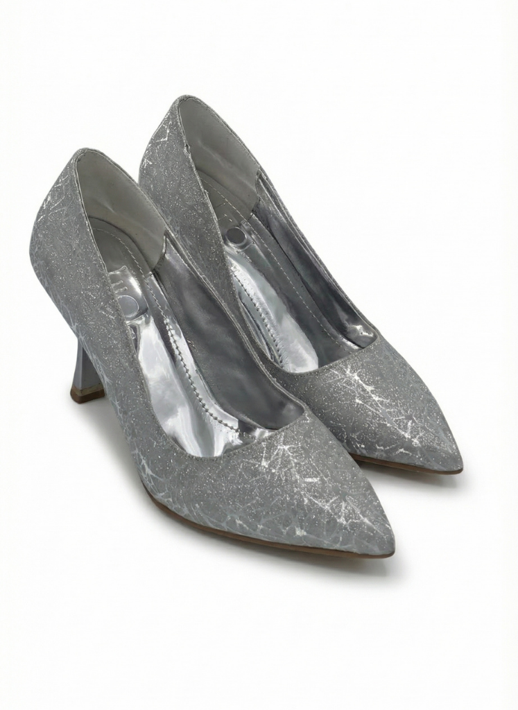 Luvestashoes Gece Siyahı Gümüş Nakışlı Ortopedik Stiletto