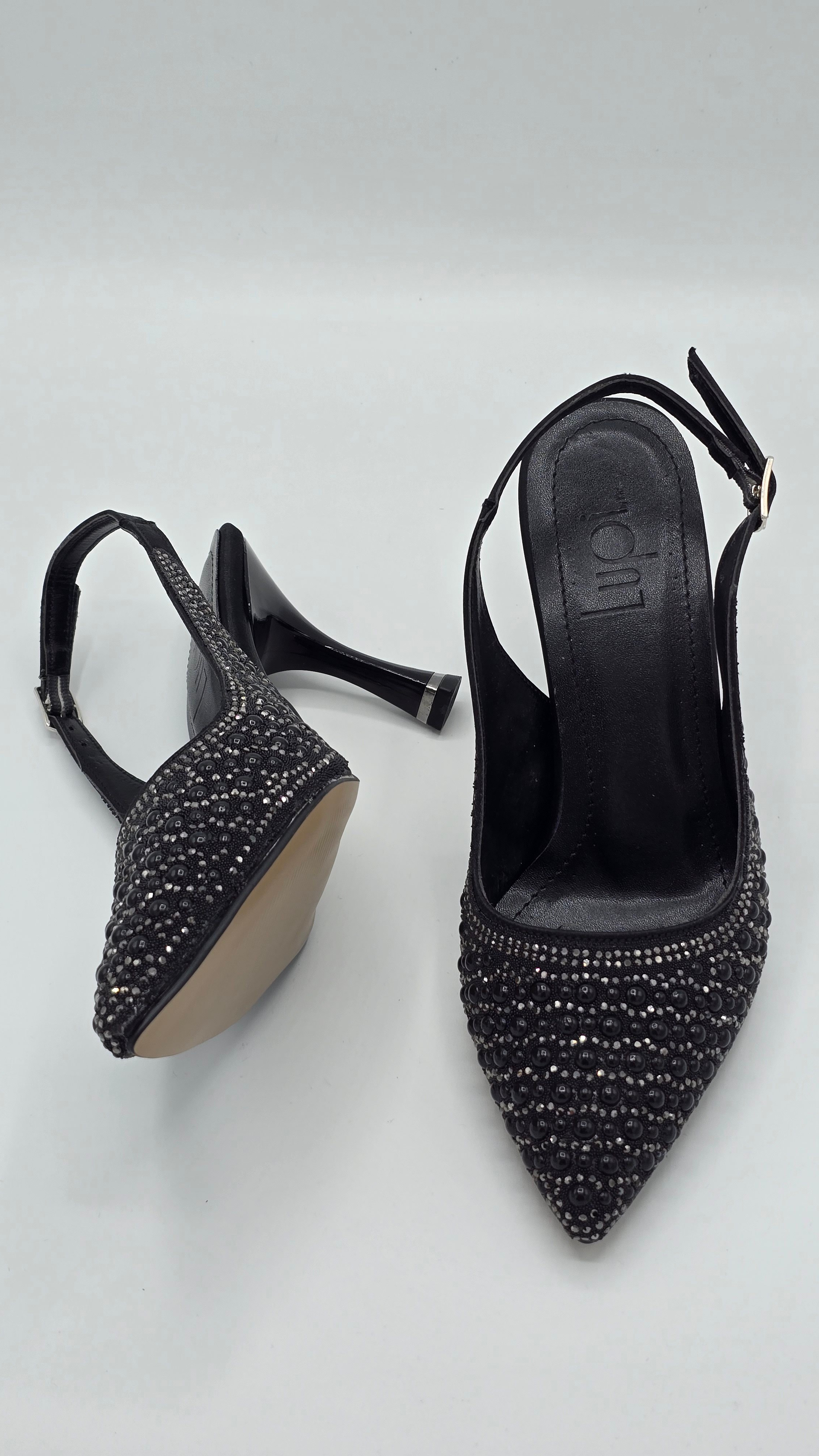 Luvestashoes Gece Siyahı Işıltılı İnci Detaylı Ortopedik Stiletto
