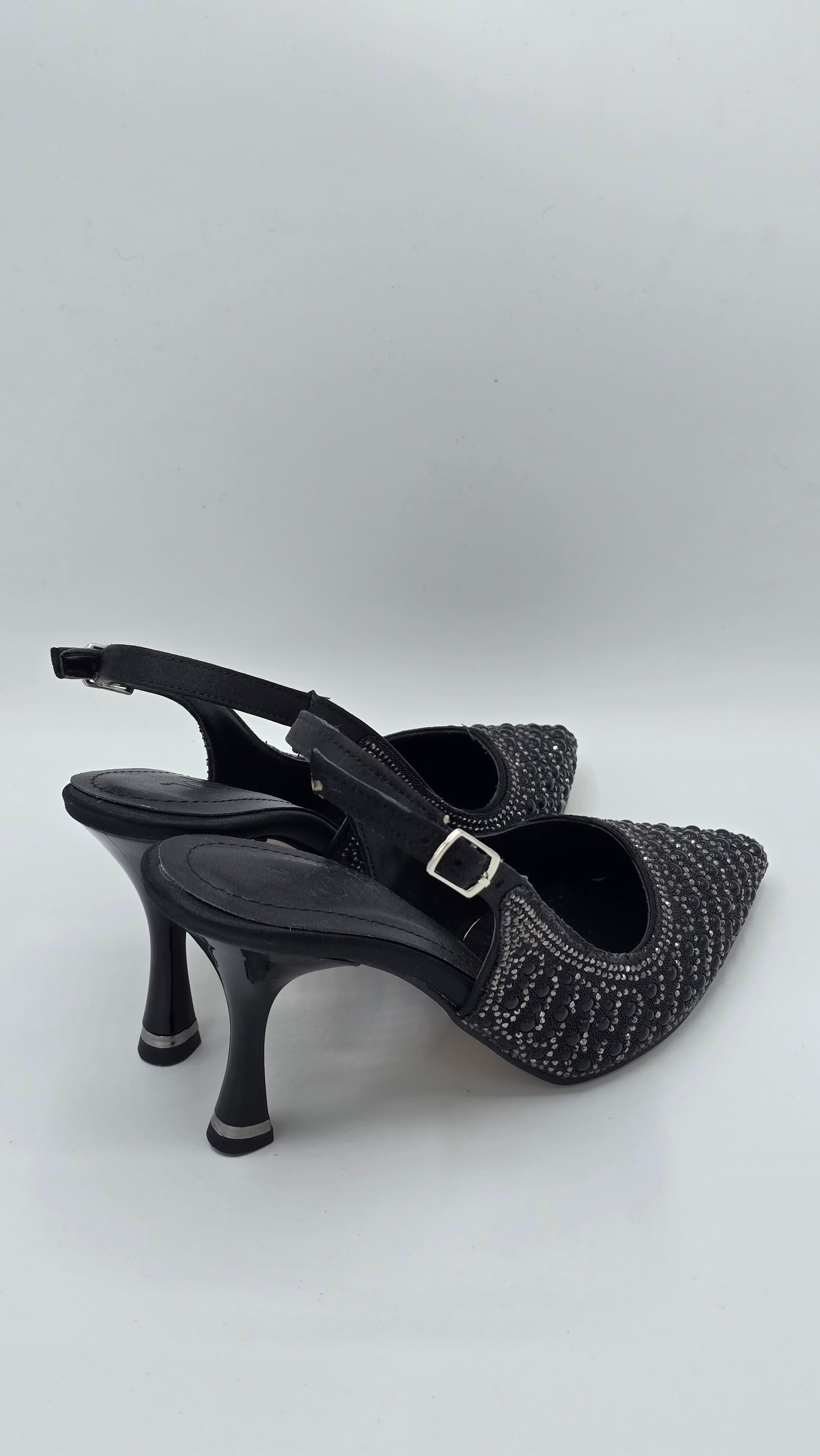 Luvestashoes Gece Siyahı Işıltılı İnci Detaylı Ortopedik Stiletto