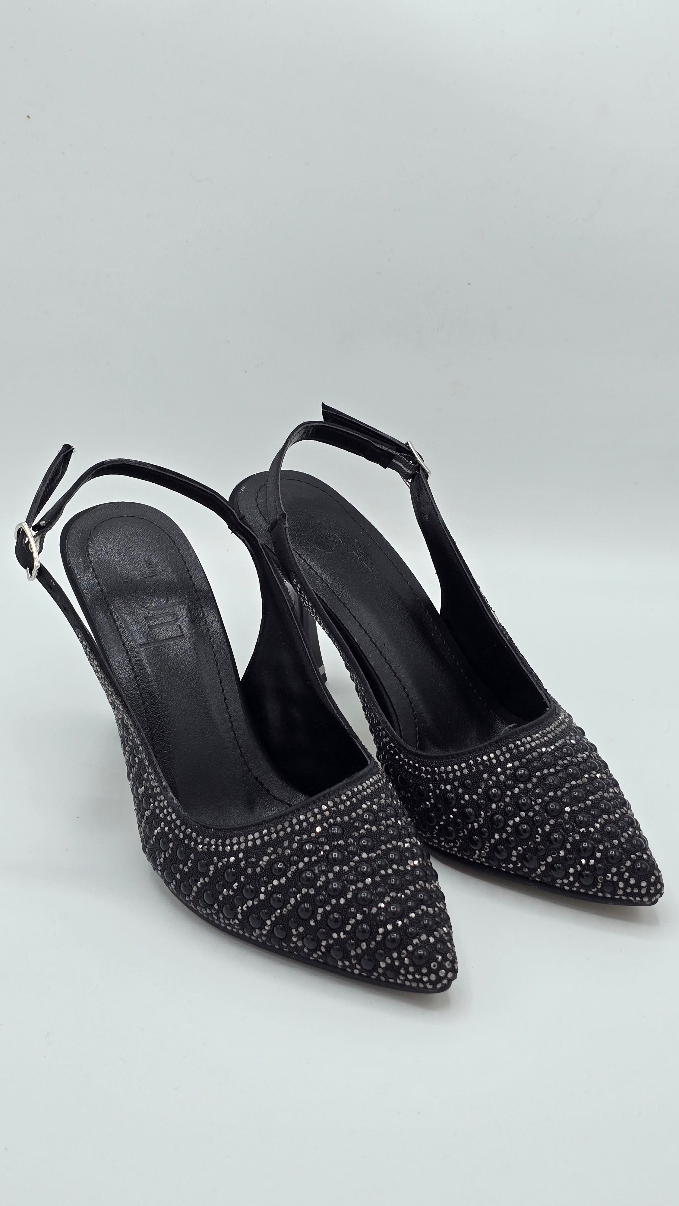 Luvestashoes Gece Siyahı Işıltılı İnci Detaylı Ortopedik Stiletto