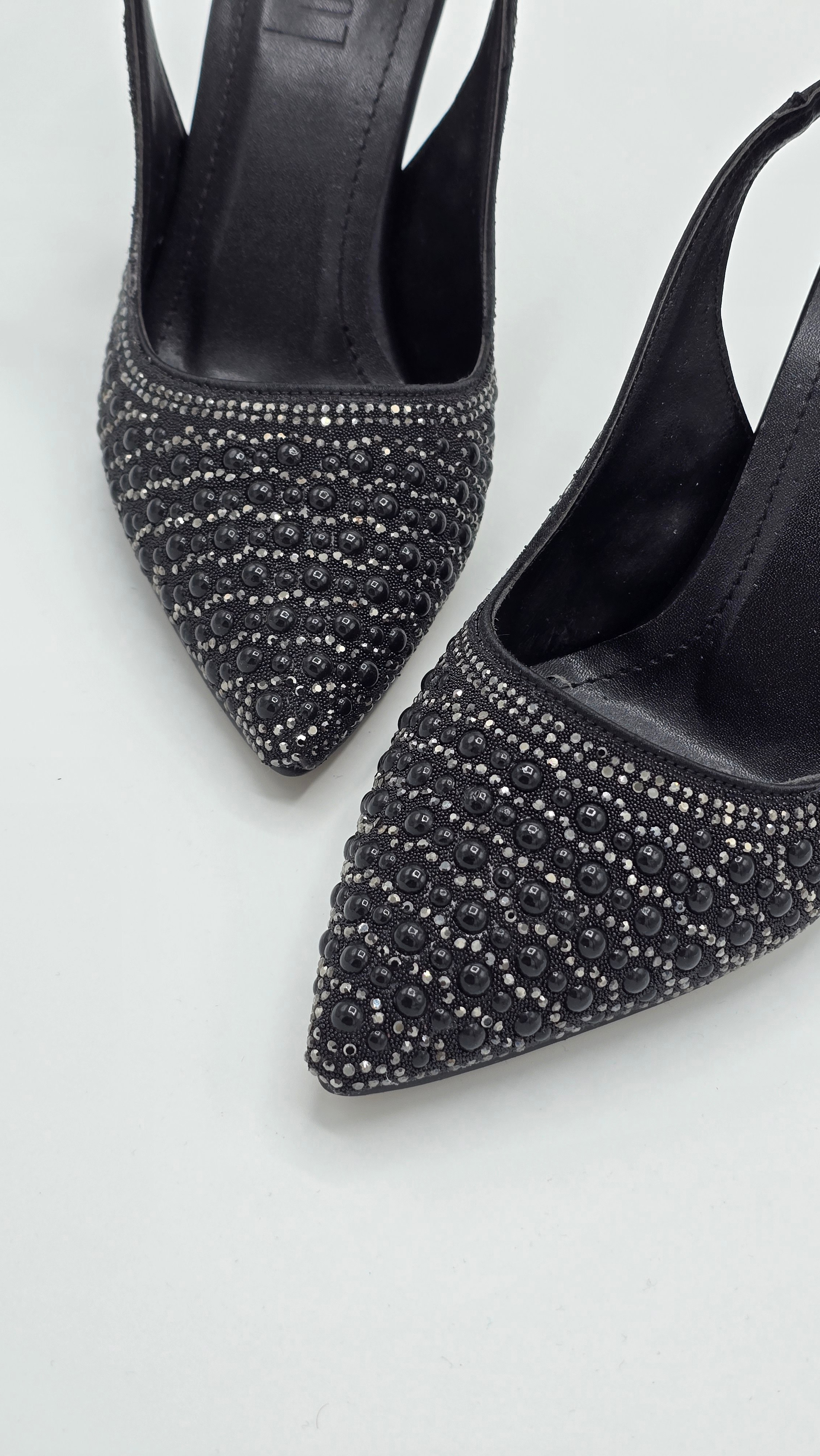 Luvestashoes Gece Siyahı Işıltılı İnci Detaylı Ortopedik Stiletto