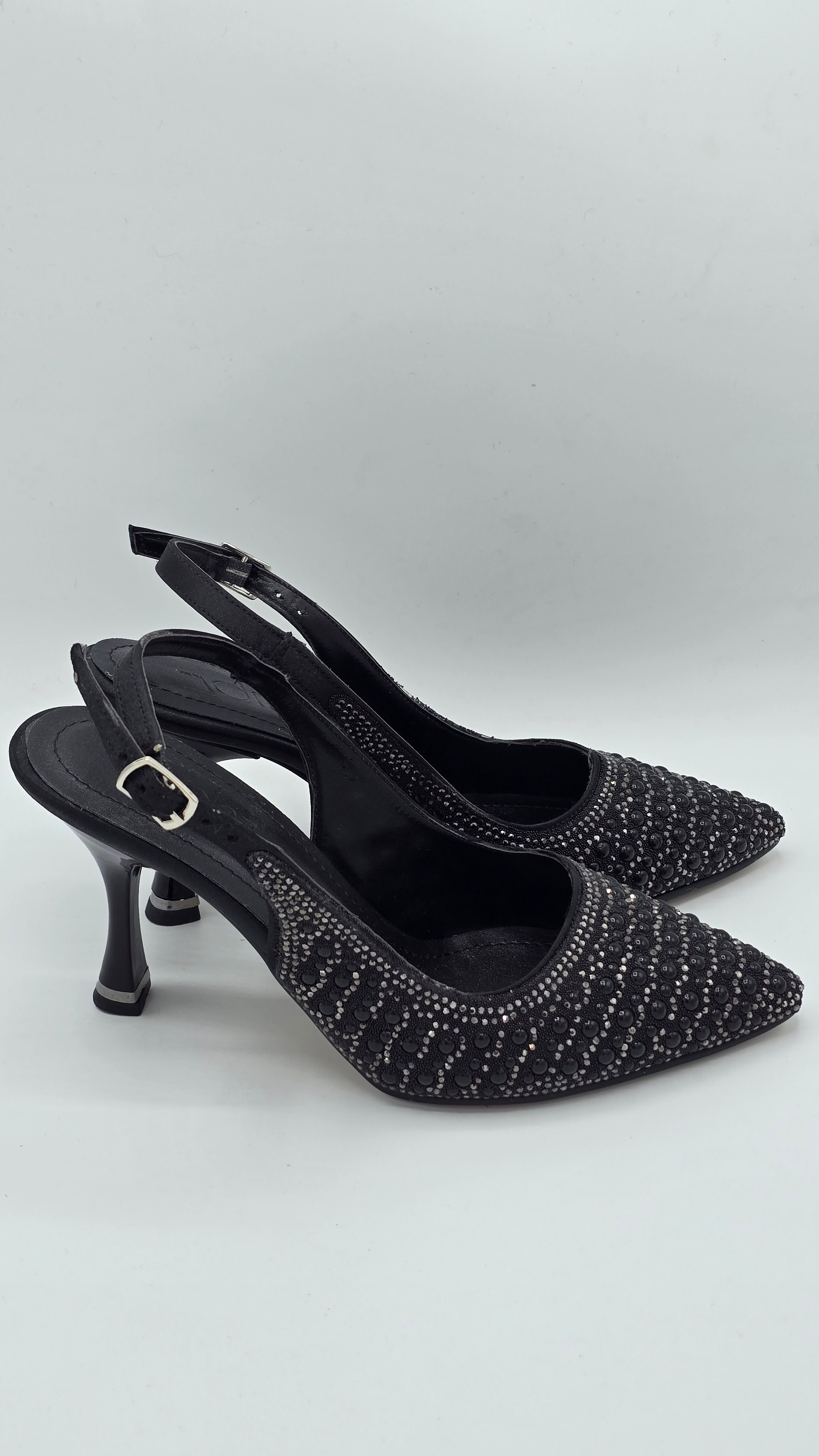 Luvestashoes Gece Siyahı Işıltılı İnci Detaylı Ortopedik Stiletto